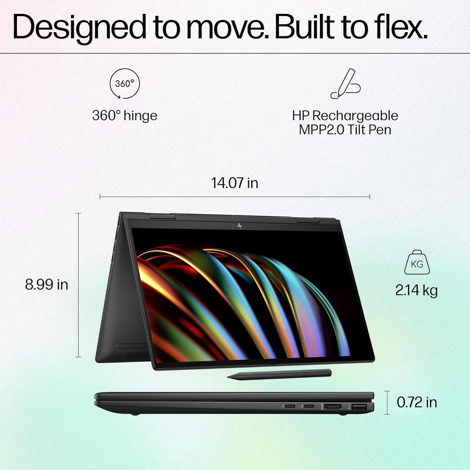 HP Envy x360, 13th Gen Intel Core i5-1335U,16GB DDR5, 512GB SSD, (Win11,Office21,Black,1.77kg),Touchscreen,OLED, 15.6-inch(39.6cm) FHD Laptop, Intel Iris Xe graphics, 5MP IR camera, B&O, Pen, fe0028TU