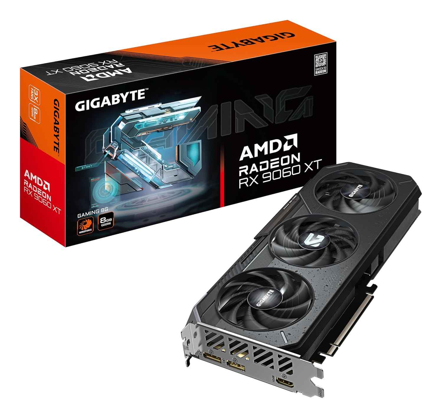 Gigabyte Radeon RX 9060 XT Gaming 8G Graphics Card - 8GB GDDR6, 128bit, PCI-E 5.0, 3130 MHz Core Clock, 2 x DisplayPort, 1 x HDMI, GV-R9060XTGAMING-8GD