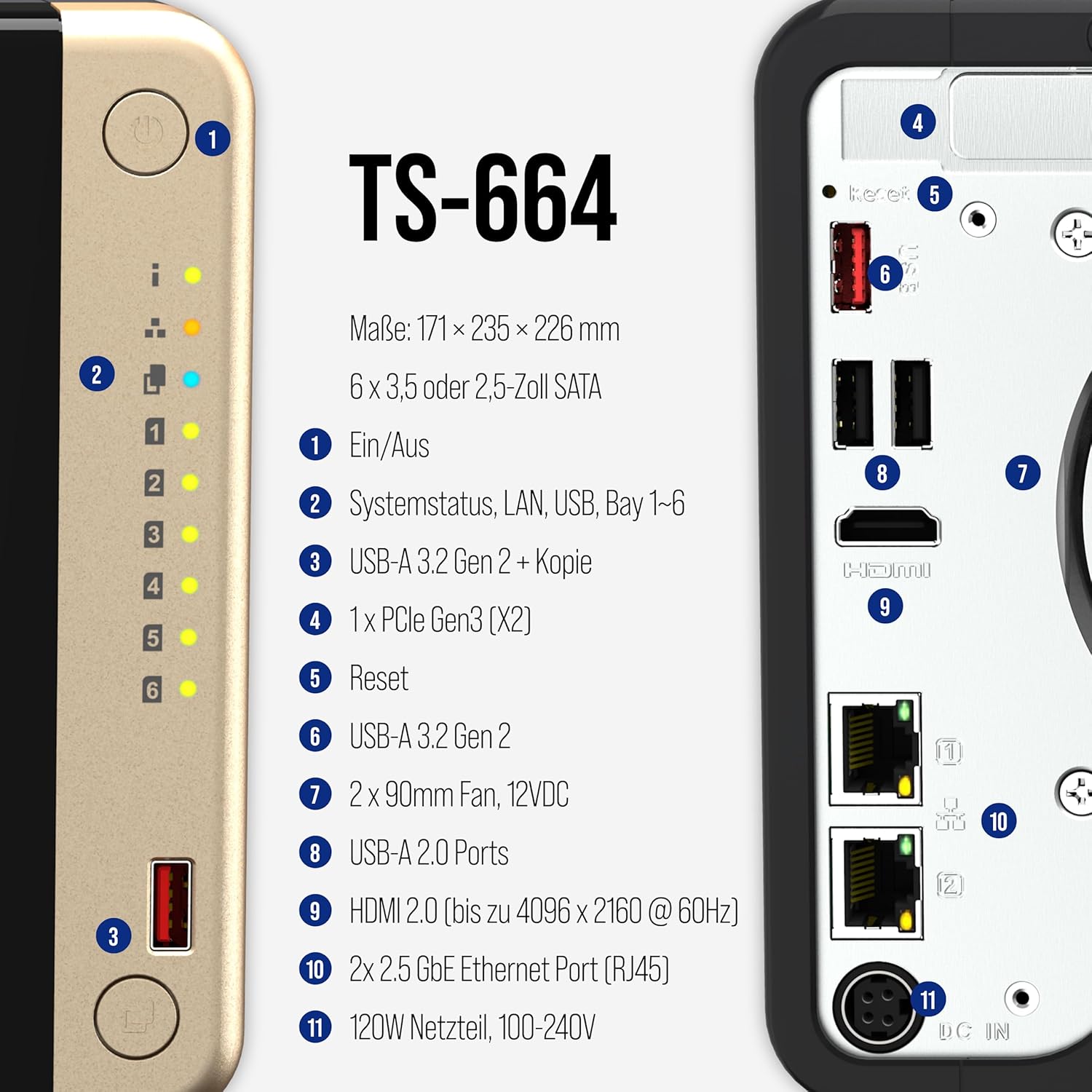 QNAP TS-664-8G 6 Bay High-Performance Desktop NAS with Intel Celeron Quad-core Processor, M.2 PCIe Slots and Dual 2.5GbE (2.5G/1G/100M) Network Connectivity (Diskless)