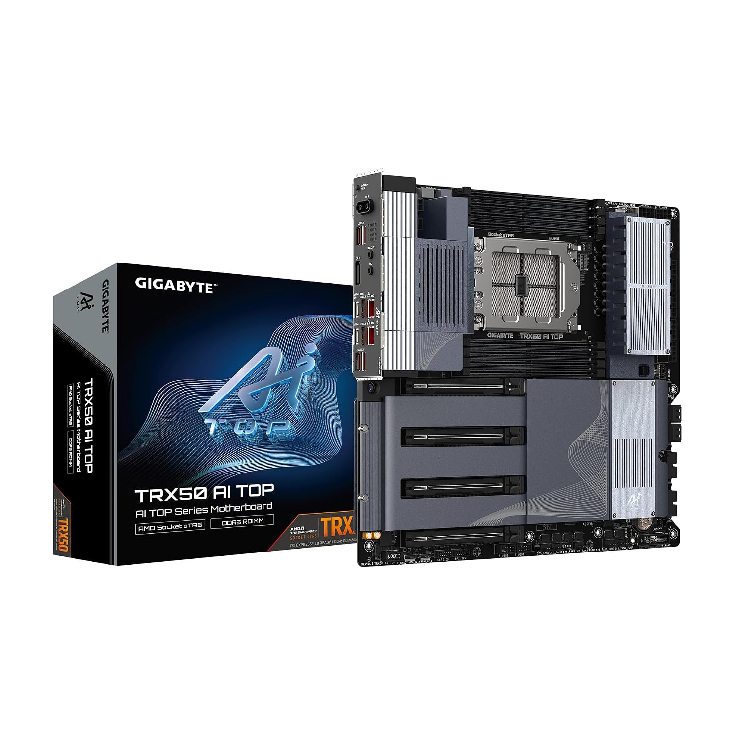 GIGABYTE TRX50 AI TOP sTR5 AMD TRX50 EATX Motherboard - DDR5, PCIe 5.0 M.2, PCIe 5.0, USB4 Type-C, Wi-Fi 7, Marvell 10GbE