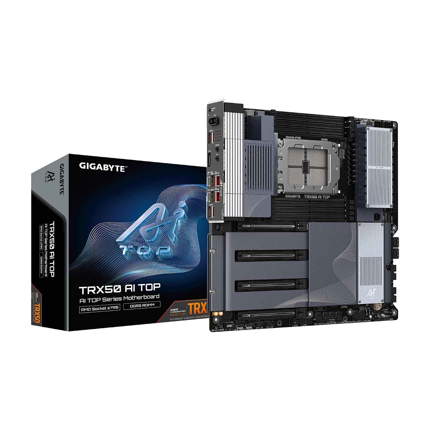 GIGABYTE TRX50 AI TOP sTR5 AMD TRX50 EATX Motherboard - DDR5, PCIe 5.0 M.2, PCIe 5.0, USB4 Type-C, Wi-Fi 7, Marvell 10GbE