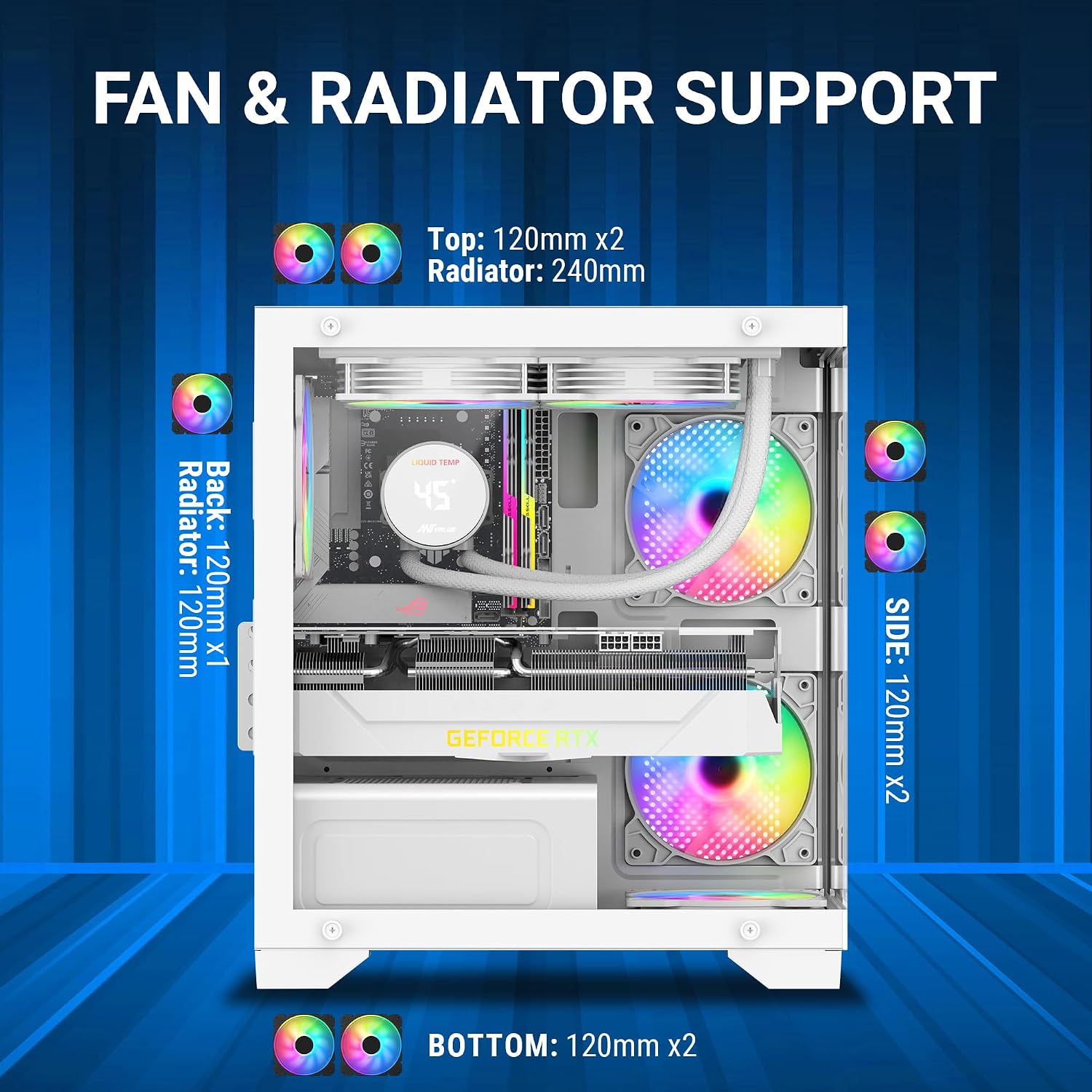Ant Value Tempered_Glass CV200 Mid-Tower Computer Case/Gaming Cabinet - White | Support M-ATX, M-ITX | Pre-Installed 3 Static RGB Fans