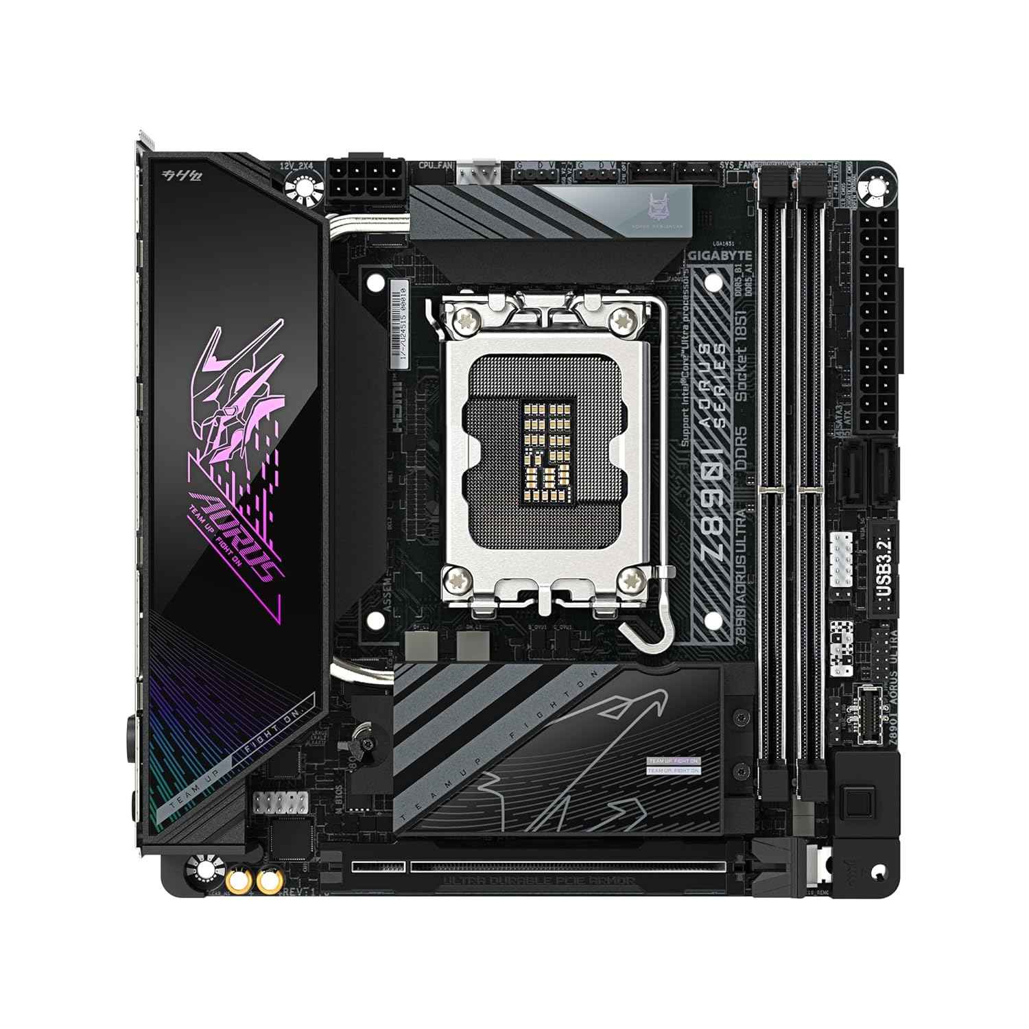 GIGABYTE Z890I AORUS Ultra Ultra Core (Series 2) LGA 1851, Mini-ITX, DDR5, 2X M.2, PCIe 5.0, Thunderbolt 4, WIFI7, 2.5GbE LAN, EZ-Latch
