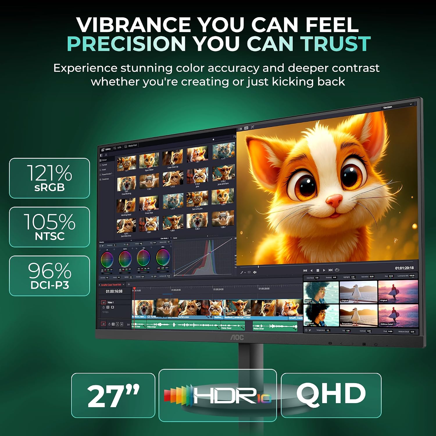 AOC Q27B3S2 Gaming Monitor 27 inch 2560 x 1440 Quad HD IPS Panel, 100Hz Refresh Rate, 1ms Responsre Time, Eye Care, Adaptive Sync, 178° Wide Viewing Angle, HDMI 1.4b Display Port 1.2a Connectivity