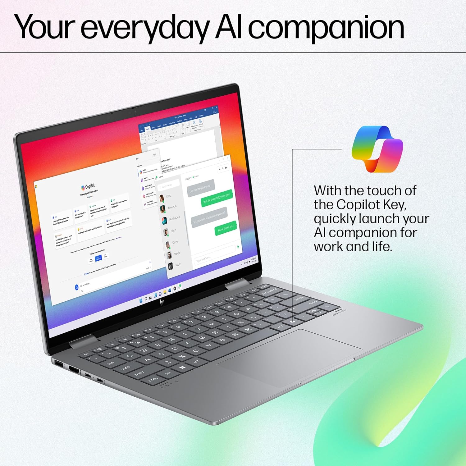 HP Envy x360, Intel Core Ultra 7-155U AI Laptop (16GB RAM, 512GB SSD) Touchscreen 2-in-1, IPS, WUXGA, 14"/35.6cm, Win 11, MS Office 2021, Silver, 1.39Kg, Integrated Graphics, 5MP IR Camera, fc0106TU