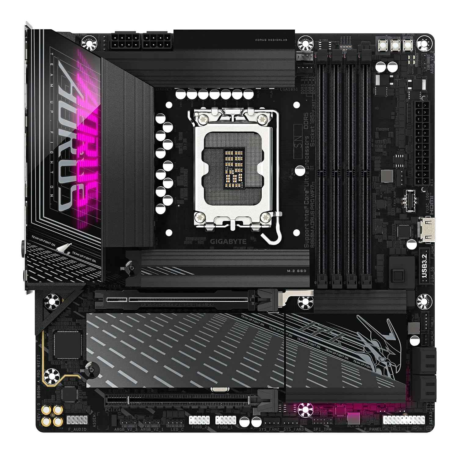 GIGABYTE B860M Aorus PRO WIFI7 Micro-ATX Motherboard – LGA1851, DDR5 9200(OC), PCIe 5.0, USB4, Wi-Fi 7, 2.5GbE LAN