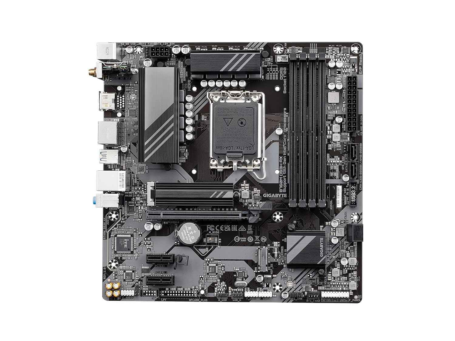 GIGABYTE B760M DS3H AX (LGA 1700/ Intel/ B760/ M-ATX/ DDR5/ 2* M.2/ PCIe 4.0/ USB 3.2 Gen 2 Type-C/WiFi 6E/ 2.5GbE LAN/Q-Flash Plus/PCIe EZ-Latch/Motherboard)