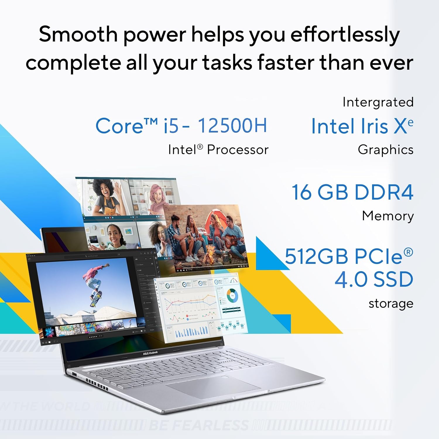 ASUS Vivobook 16, Intel Core i5-12500H, 12th Gen, 16GB RAM, 512GB SSD, FHD+, 16"/40.64cm, Windows 11, MS Office 2021, Silver, 1.8KG, X1605ZAC-MB540WS, Thin and Light Laptop