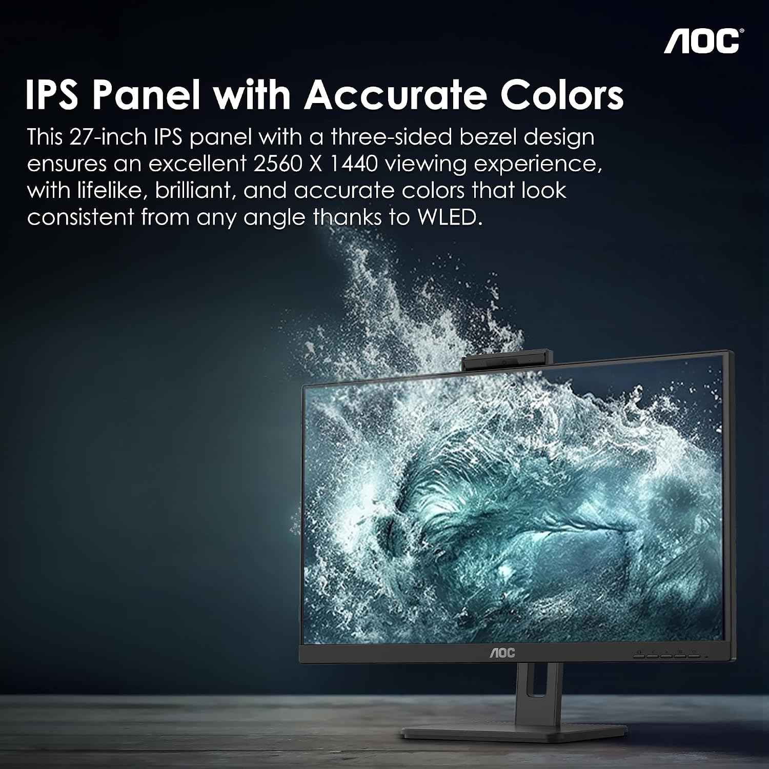 AOC Q27P3CW 27 inch LCD Monitor (2560x1440), QHD 3-Sided Display, Adaptive Sync, HDMI, USB-C & DisplayPort Connectivity, 4ms Response time, 75Hz Refresh Rate, Adjustable-Height & Flicker Free (Black)
