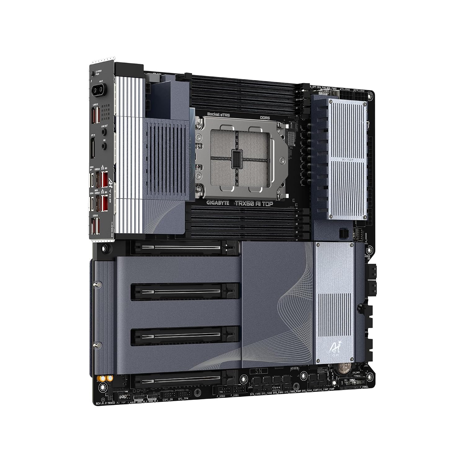 GIGABYTE TRX50 AI TOP sTR5 AMD TRX50 EATX Motherboard - DDR5, PCIe 5.0 M.2, PCIe 5.0, USB4 Type-C, Wi-Fi 7, Marvell 10GbE