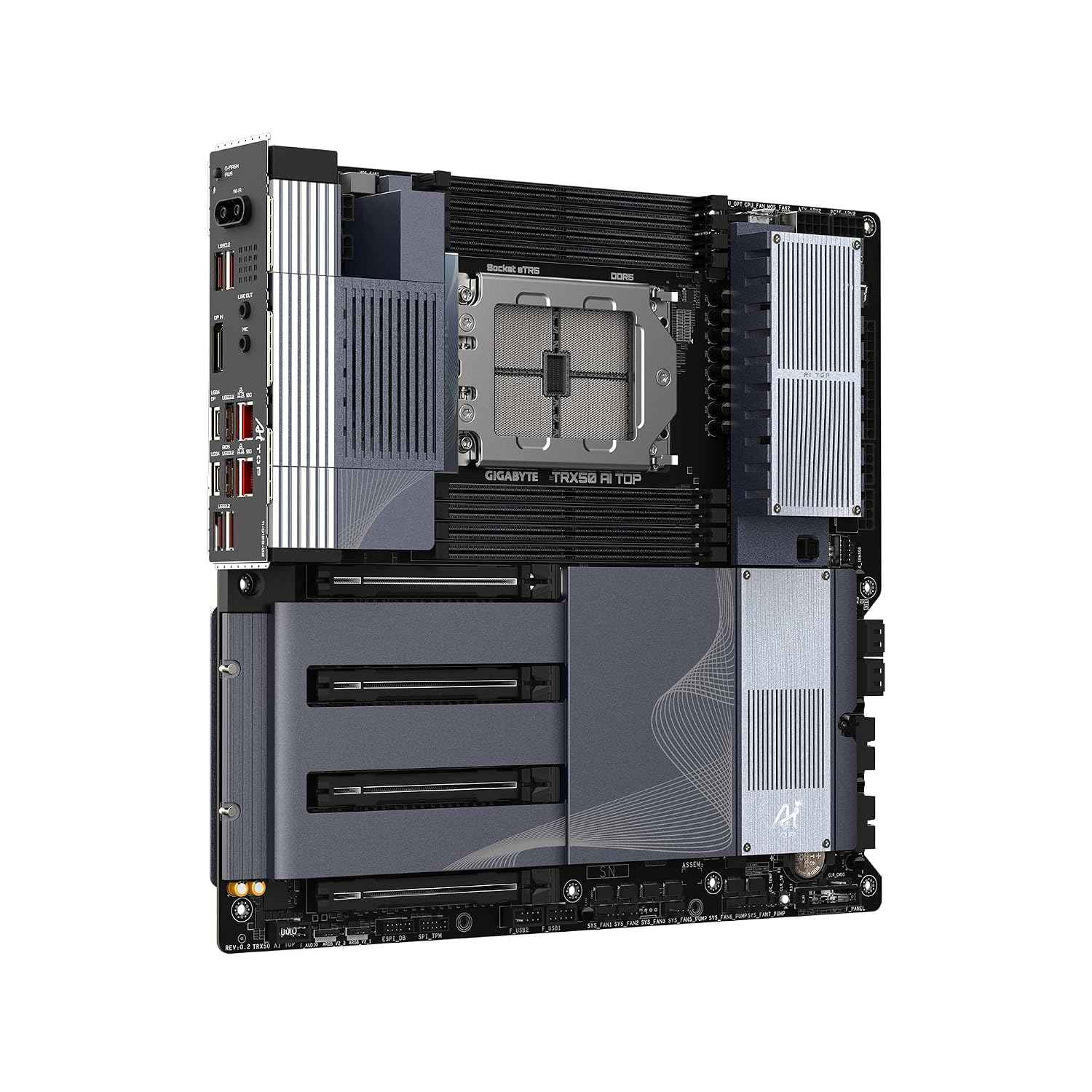 GIGABYTE TRX50 AI TOP sTR5 AMD TRX50 EATX Motherboard - DDR5, PCIe 5.0 M.2, PCIe 5.0, USB4 Type-C, Wi-Fi 7, Marvell 10GbE