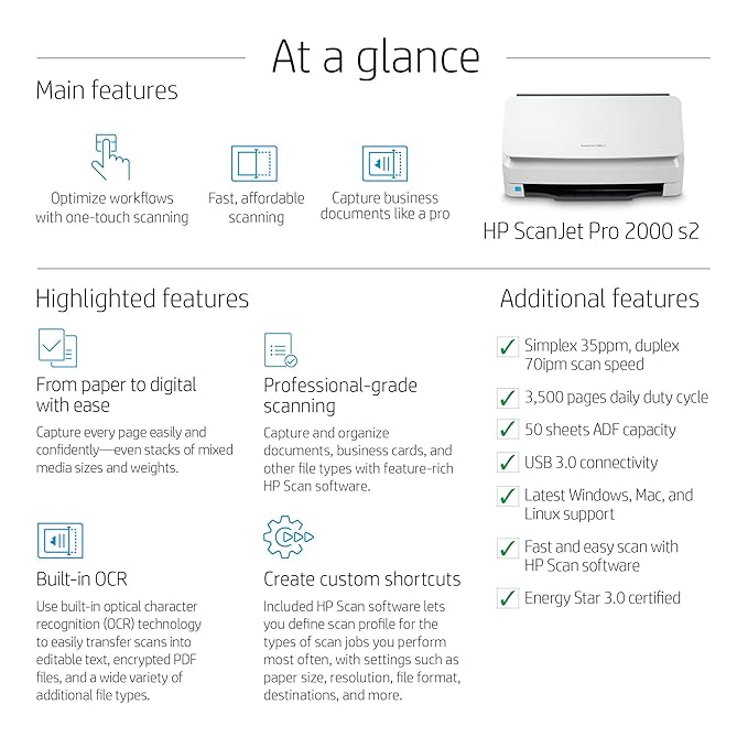 HP Scanjet Pro 2000 s2 Sheet-Feed Scanner - Zapnet.in