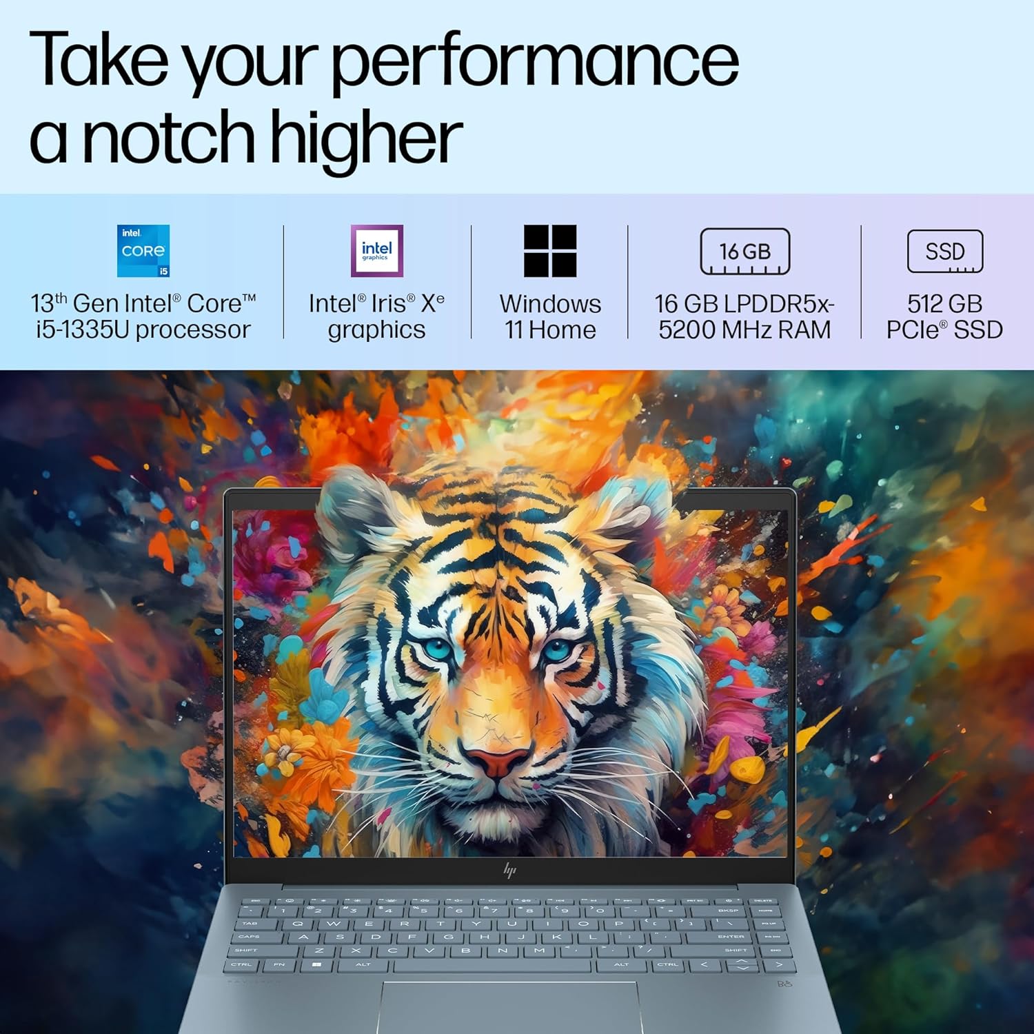 HP Pavilion Plus, 13th Gen Intel Core i5-1335U, 16GB LPDDR5x, 512GB SSD, (Win 11, Office 21, Blue, 1.38kg), Anti-Glare, 14-inch (35.6cm), WUXGA Laptop, Intel Iris Xe Graphics, 5MP IR Camera, ew0115TU