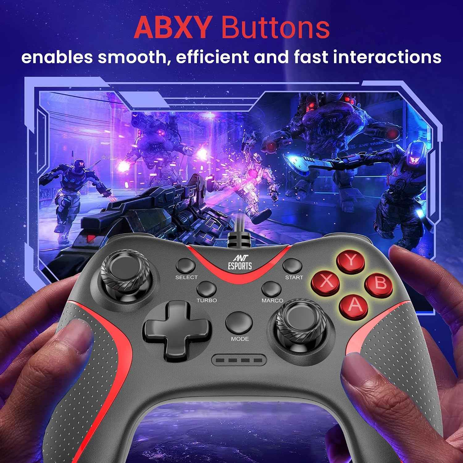 Ant Esports GPL200 Wired Gaming Controller Game Controller Joystick with Dual-Vibration Turbo and Trigger Buttons for Windows PC/ PS3/ Android TV Box(Black)