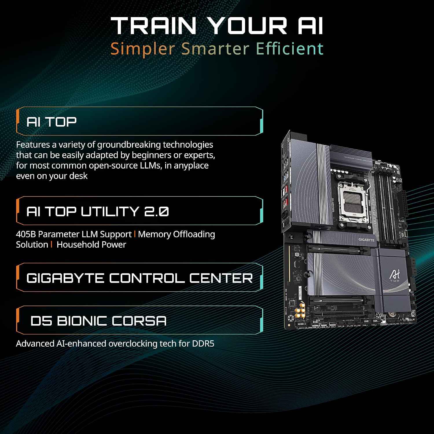 GIGABYTE B850 AI TOP AMD AM5 LGA 1718 Motherboard, ATX, DDR5, 3X M.2, PCIe 5.0, USB-C, WIFI7, 10GbE LAN, EZ-Latch, 5-Year Warranty