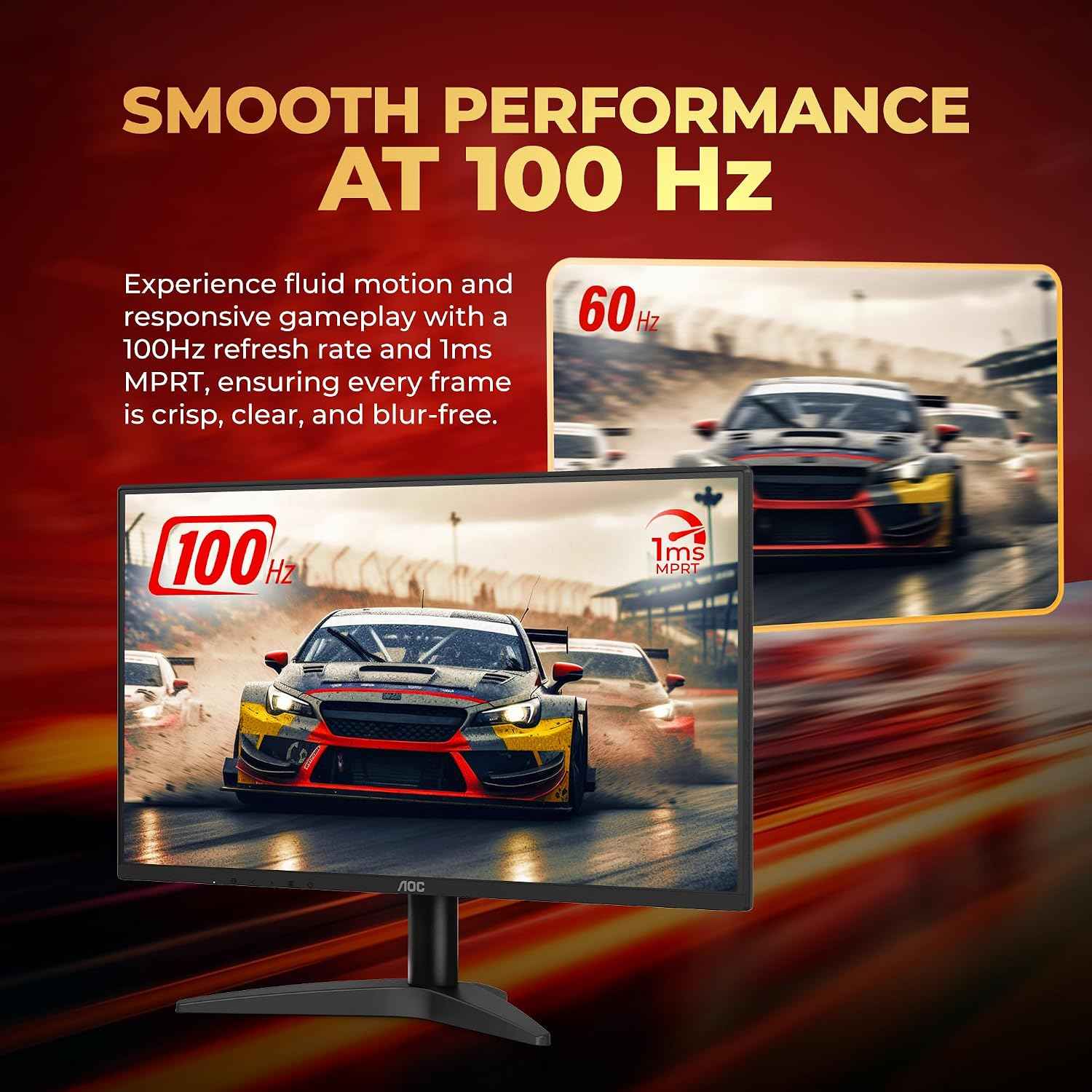 AOC 24B36H 23.8-Inch IPS Full HD Monitor, 100Hz Refresh Rate, 1ms Response Time, 3-Sided Frameless Design, Adaptive Sync, SRGB 105%, Mega DCR, HDMI Port, Flicker-Free Technology for Smooth Viewing