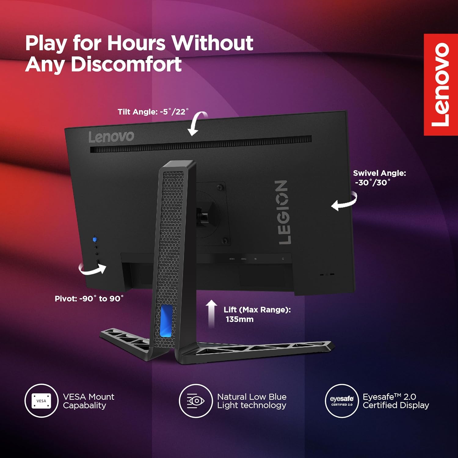 Lenovo Legion R25i-30 | 25 Inch (63.5cm) 165Hz FHD Gaming Monitor | 0.5ms, AMD Freesync, 99%sRGB, 90% DCI-P3, 3Wx2 Speaker, 2xHDMI, 1xDP| Tilt, Swivel, Pivot, Height Adjust Stand | Black | 67B7GACBIN