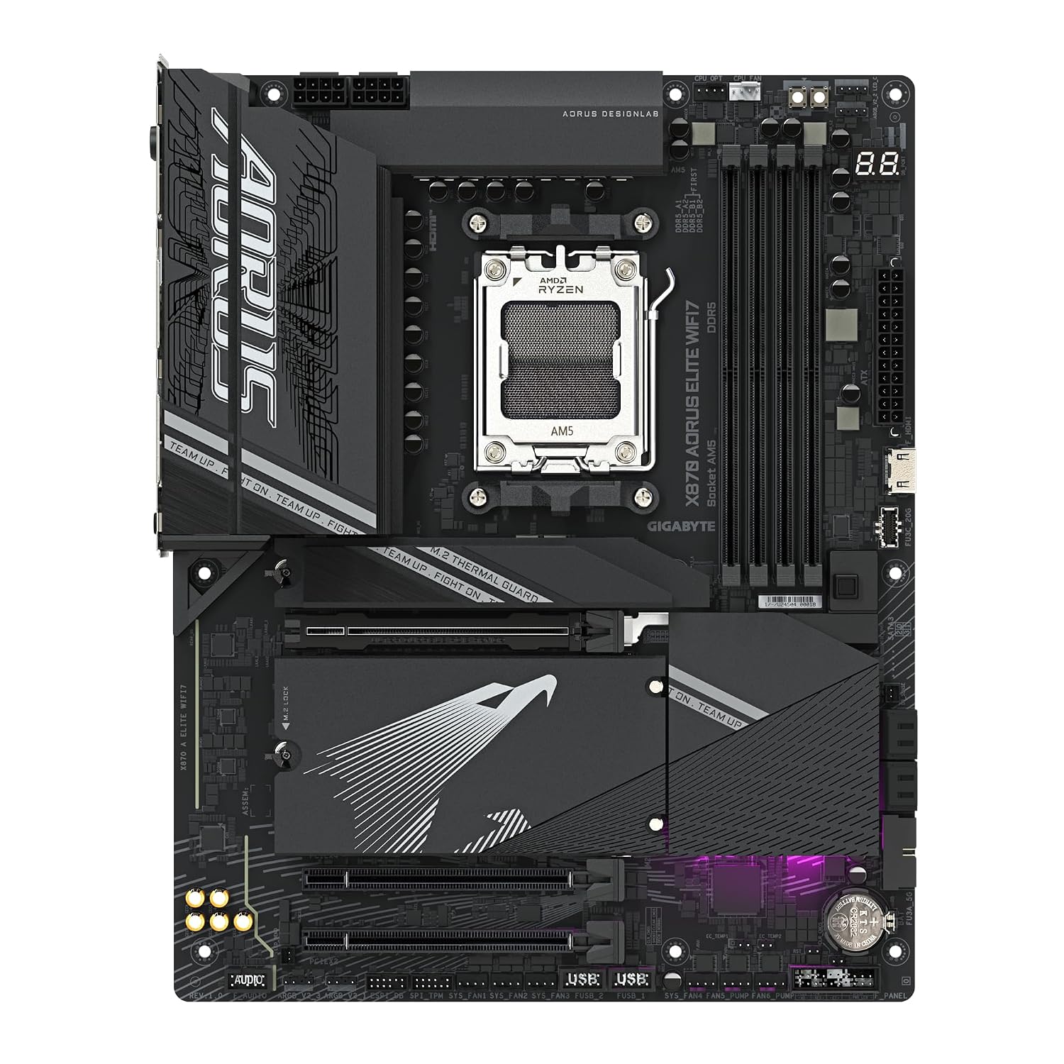 GIGABYTE ATX X870 Aorus Elite Wi-Fi7 Motherboard - Supports AMD Ryzen 9000 CPUs, 16+2+2 Phases Vrm, Up to 8000Mhz DDR5 (Oc), 4Xpcie 5.0 + 4Xm.2, Wi-Fi 7, 2.5GBe LAN, USB 3.2 Gen 2X2