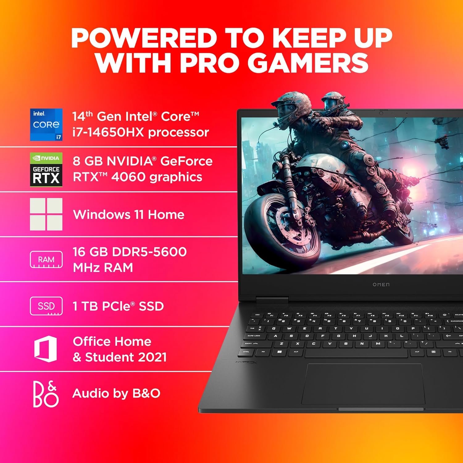 HP OMEN, 14th Gen Intel Core i7-14650HX, 8GB NVIDIA RTX 4060, 16GB DDR5, 1TB SSD, (Win11, Office21, Black, 2.39kg), 144Hz, IPS, 16.1-inch(40.9cm) Gaming Laptop, Tempest Cooling, Backlit KB, wf1096TX - Zapnet.in