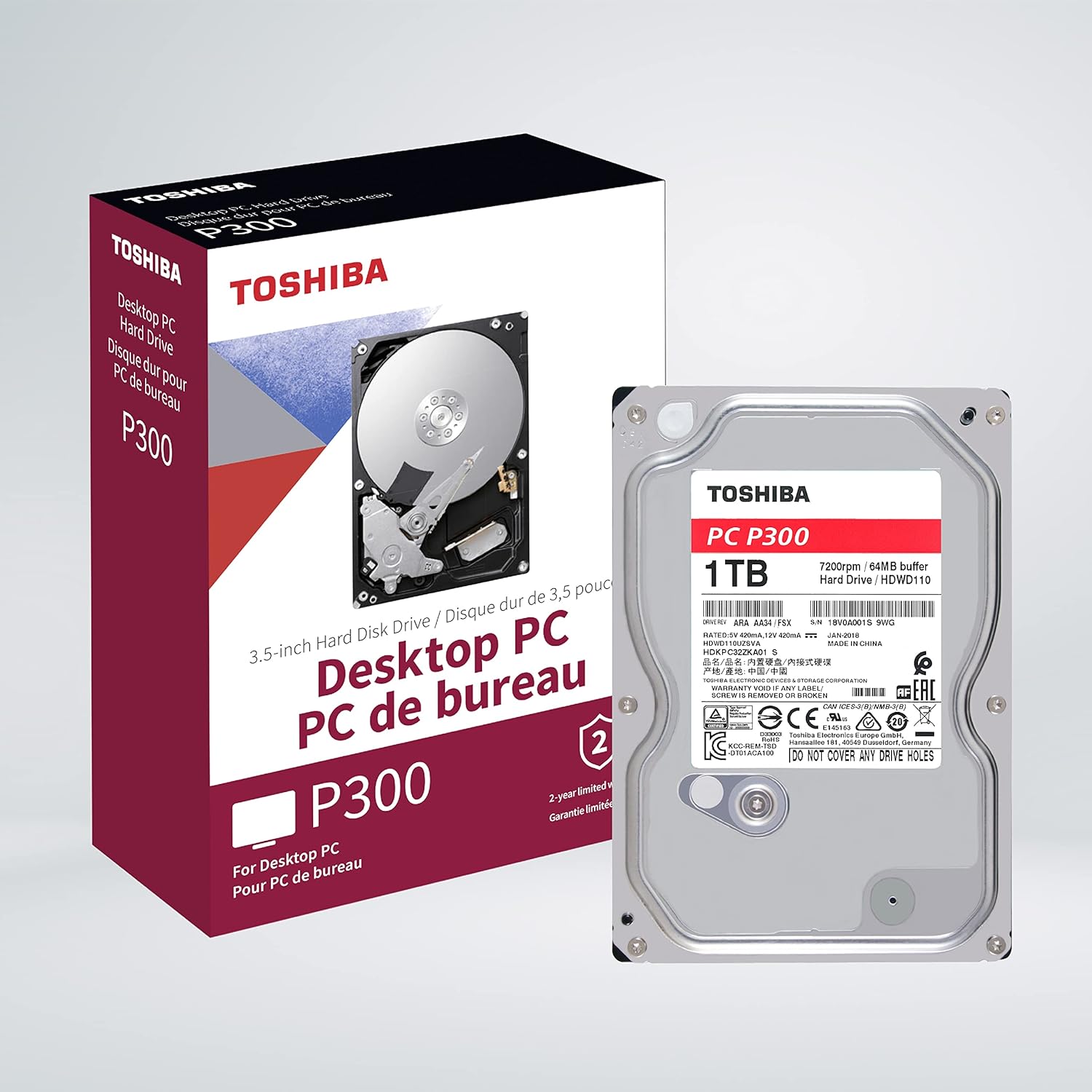 Toshiba P300 Internal 1TB Desktop PC HDD 7200 RPM Hard Drive
