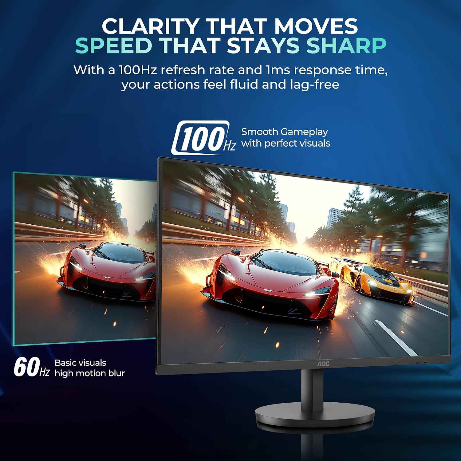 AOC Q27B3S2 Gaming Monitor 27 inch 2560 x 1440 Quad HD IPS Panel, 100Hz Refresh Rate, 1ms Responsre Time, Eye Care, Adaptive Sync, 178° Wide Viewing Angle, HDMI 1.4b Display Port 1.2a Connectivity