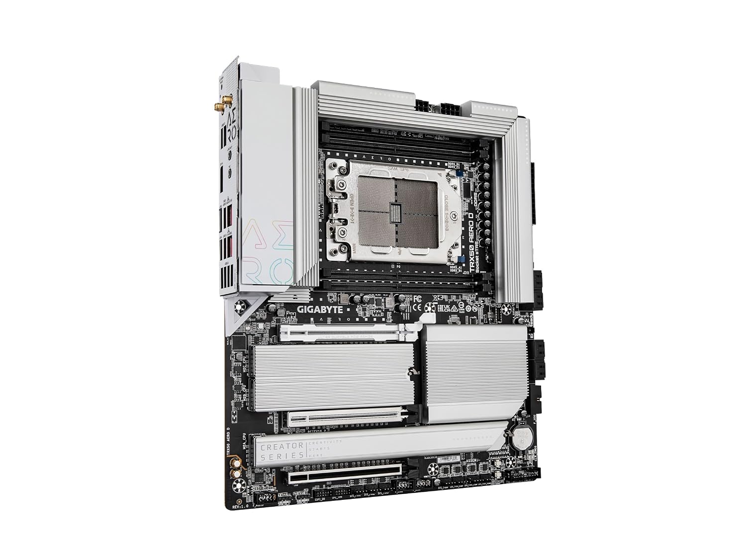 GIGABYTE TRX50 AERO D Motherboard Supports AMD Ryzen™ Threadripper™ PRO 7000 Series/Ryzen™ Threadripper™ 7000 Series Processors, 4*SMD R-DIMMs with AMD EXPO™ & Intel® XMP Memory Module Support