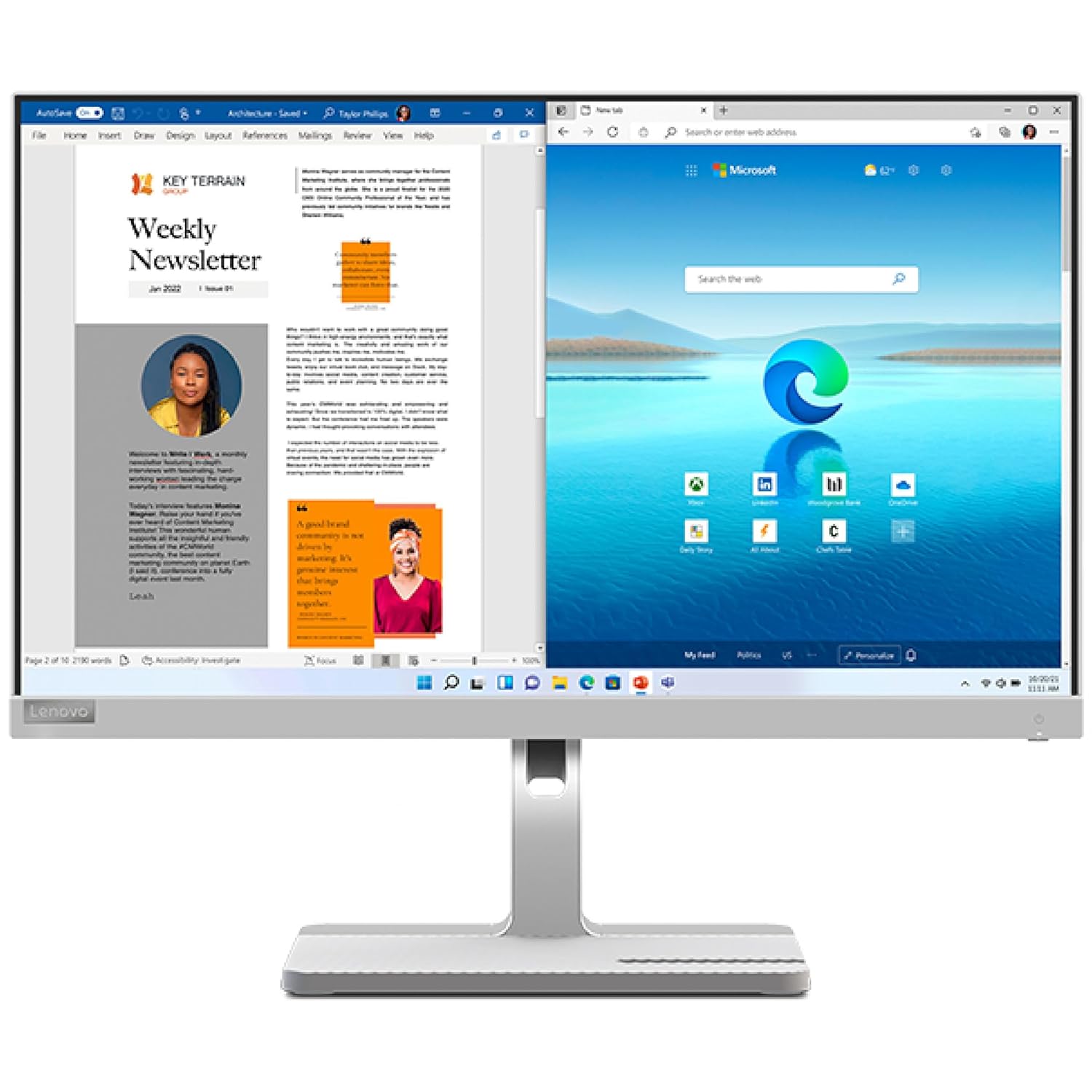 Lenovo L-Series 24 inch (60.45cm) | FHD IPS Ultraslim Monitor| 100Hz, 4ms, AMD FreeSync, 3Wx2 Speakers, HDMI, VGA, Tilt Swivel Pivot Height Adjust Stand: for Home & Office use, Grey, L24m-40