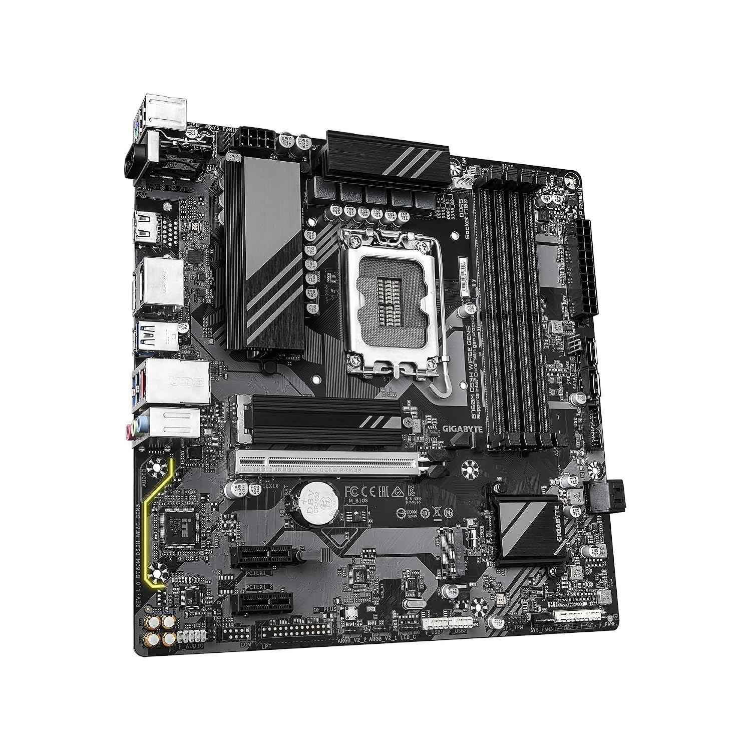 GIGABYTE B760M DS3H WIFI6E GEN5 LGA 1700 Intel B760 M-ATX Motherboard with DDR5, M.2, PCIe 5.0, USB 3.2 Gen 2 Type-C, WIFI6E 2.5GbE LAN, WiFi EZ-Plug, PCIe EZ-Latch