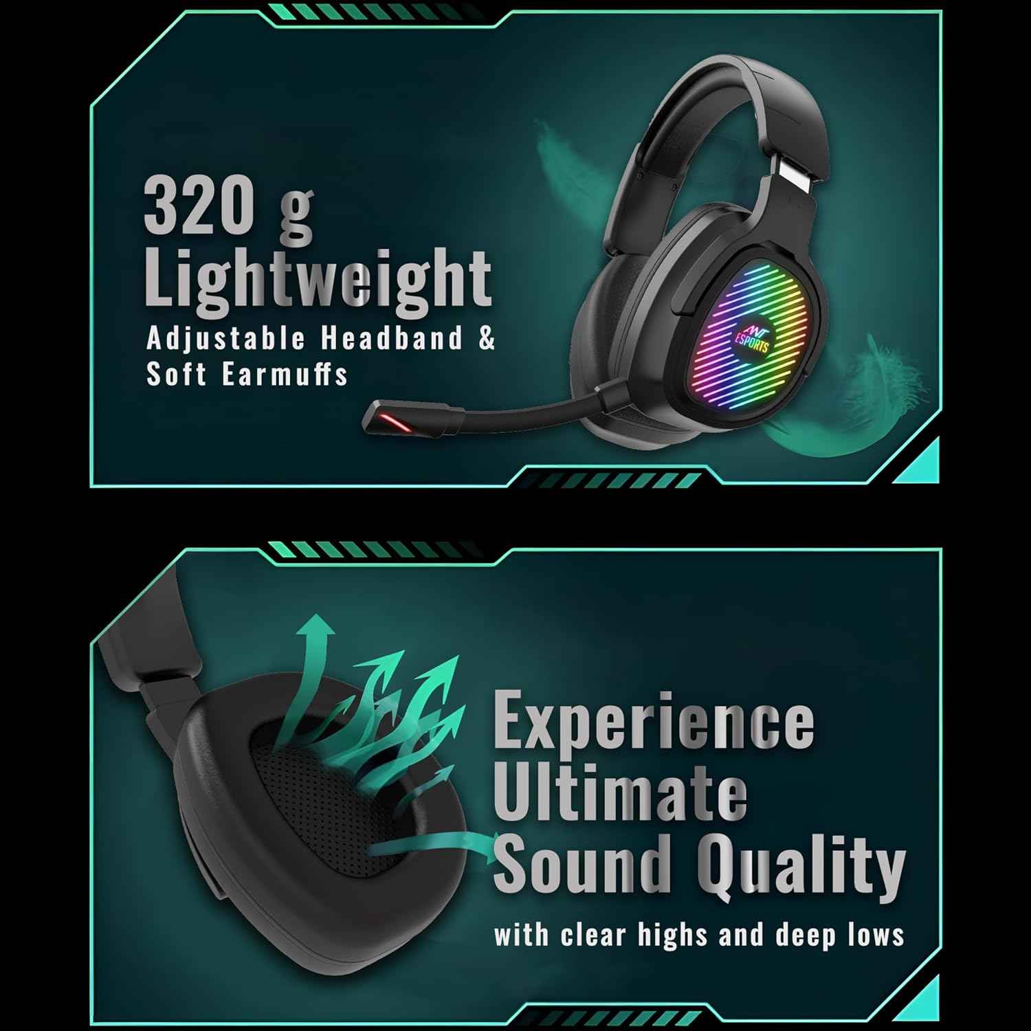Ant Esports Stealth 10 Smartchoice Wireless Gaming Headset, 2.4GHz & BT 5.4 Connectivity, Noise Cancelling Mic RGB Lighting 50mm Drivers, 35Hr Battery, Low Latency Audio, Multi-Platform PC PS5 PS4 Mac