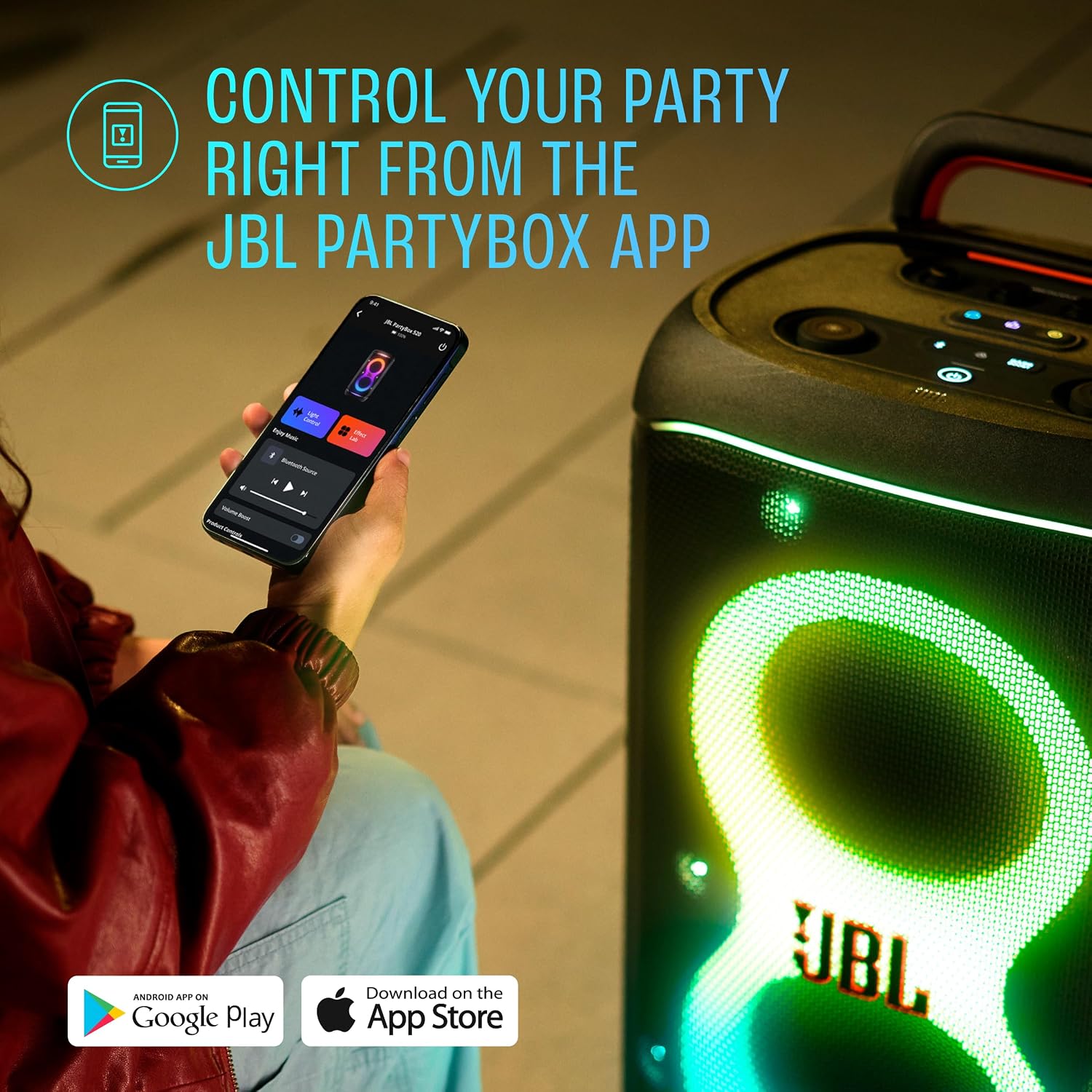 JBL Partybox 520 Wireless Bluetooth Party Speaker, Electrifying AI Sound Boost, Upto 15Hrs Playtime, Replaceable Battery, Multispeaker Connection by Auracast-, PartyBox App-Black