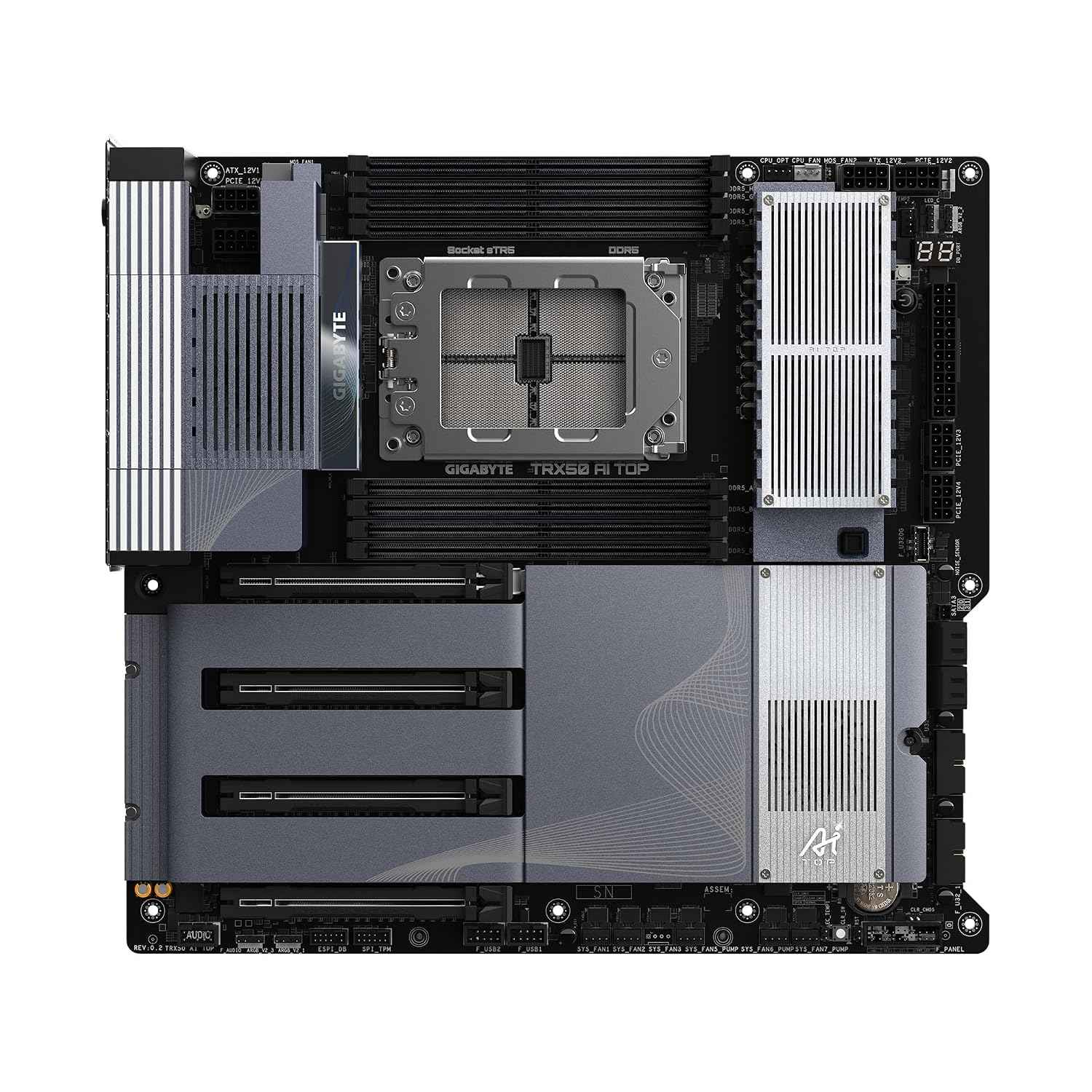 GIGABYTE TRX50 AI TOP sTR5 AMD TRX50 EATX Motherboard - DDR5, PCIe 5.0 M.2, PCIe 5.0, USB4 Type-C, Wi-Fi 7, Marvell 10GbE