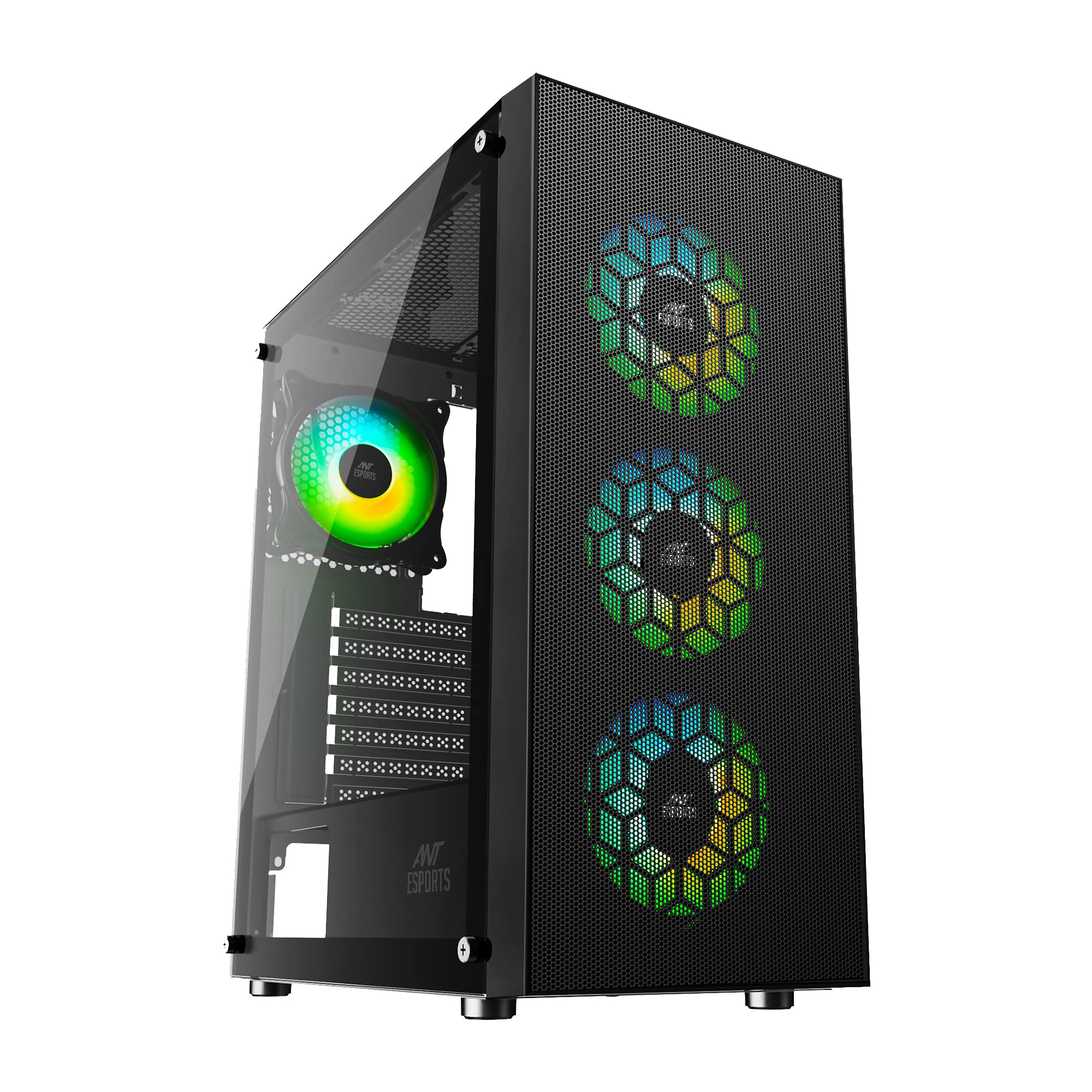 Ant Esports ICE- 270M 6F Mid-Tower Computer Case/Gaming Cabinet with Front Mesh Panel- Black | Support ATX, Micro-ATX, Mini-ITX | Pre-Installed 6 Static RGB Fans