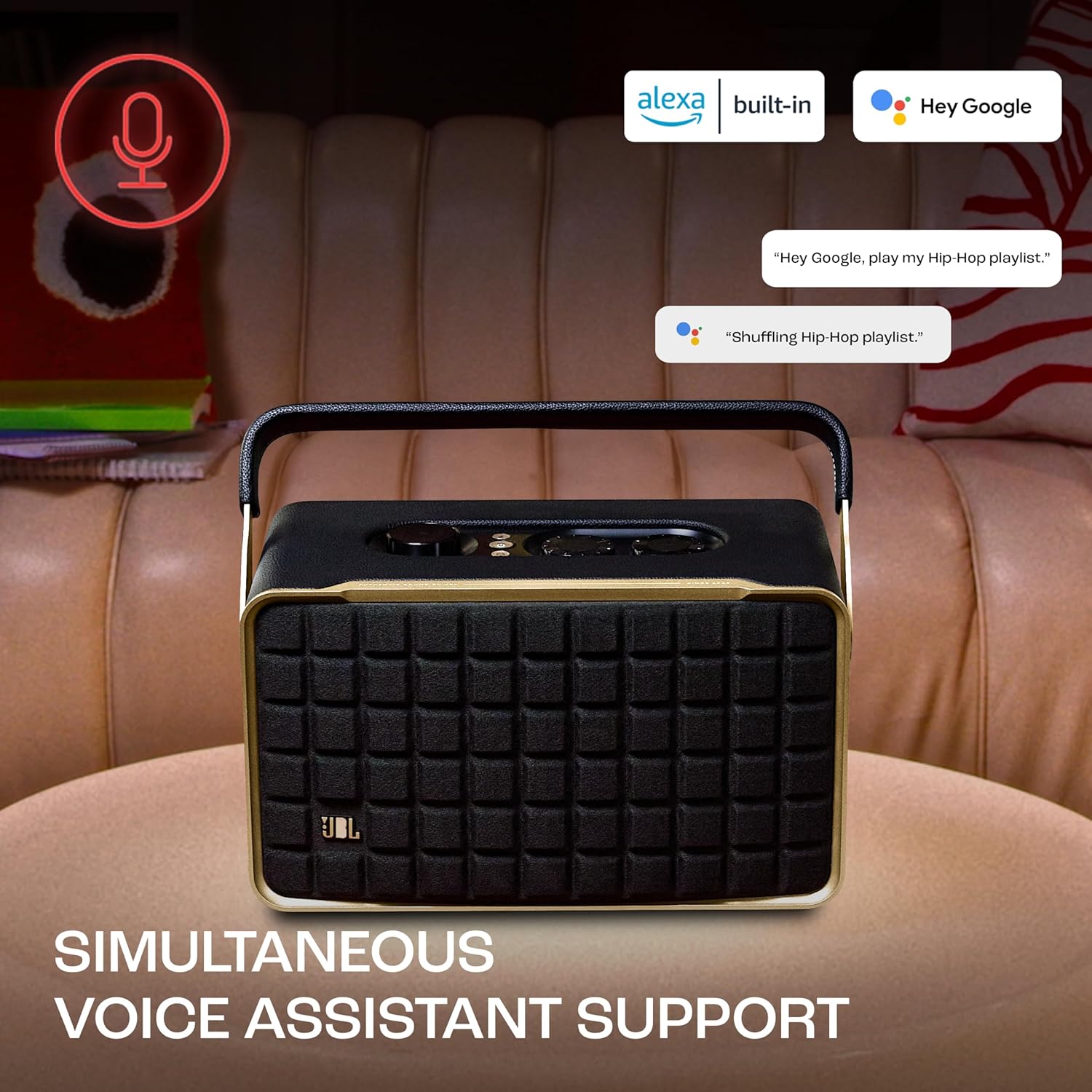 JBL Authentics 300, Portable Smart Home Wifi Speaker & Music Streaming,Upto 8Hrs Playtime, Voice Assist & Bluetooth Connectivity,Automatic Calibration,Compatible with Google Home & Alexa, Retro Design - Zapnet.in