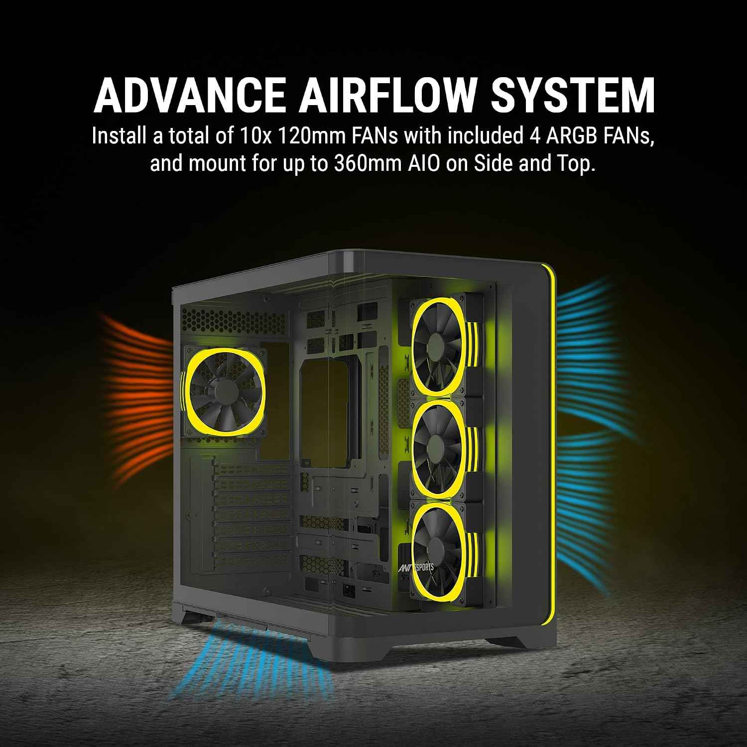Ant Esports Crystal ARC Mid-Tower Computer Case/Gaming Cabinet - Black |Front Curved Glass|Support ATX, Micro-ATX, Mini-ITX | Pre-Installed 4 ARGB-PWM Fans