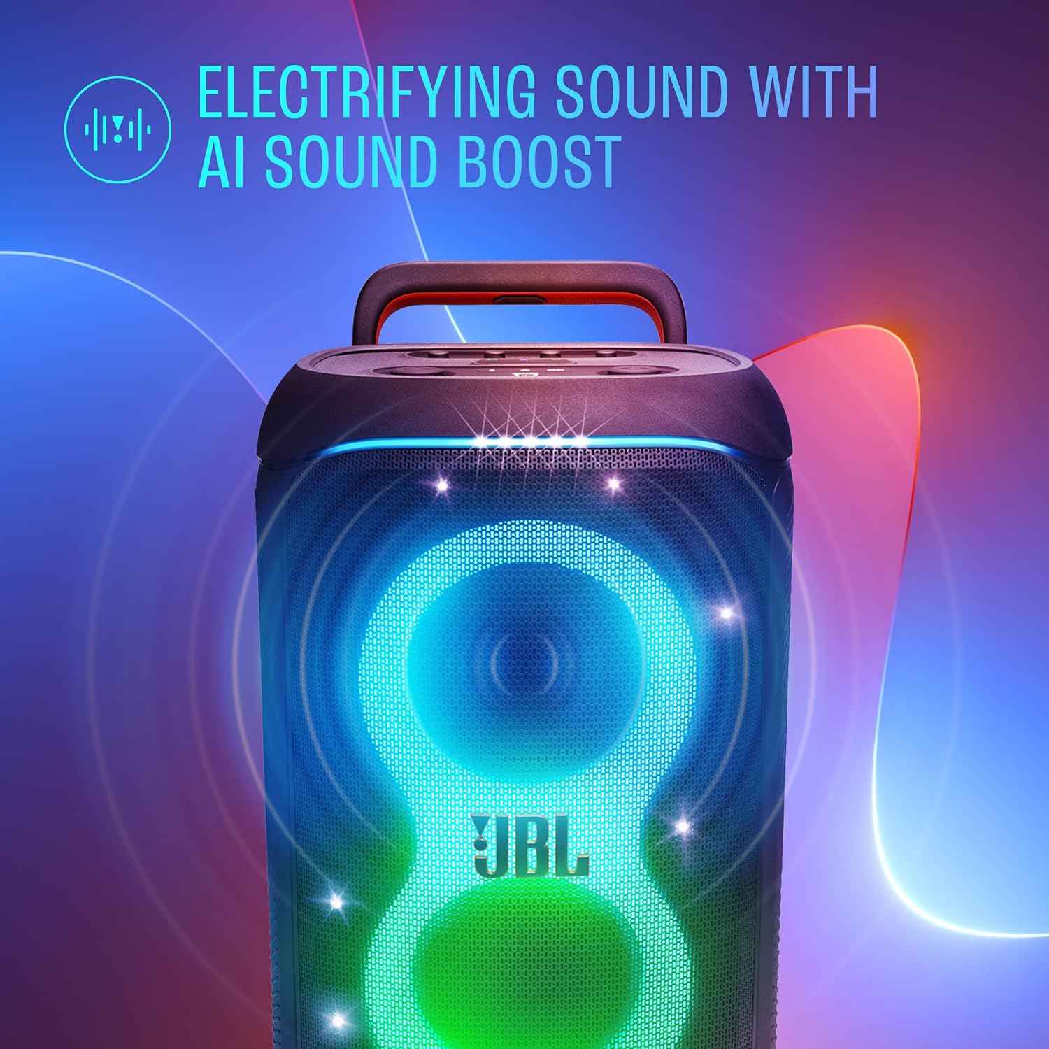 JBL Partybox 520 Wireless Bluetooth Party Speaker, Electrifying AI Sound Boost, Upto 15Hrs Playtime, Replaceable Battery, Multispeaker Connection by Auracast-, PartyBox App-Black