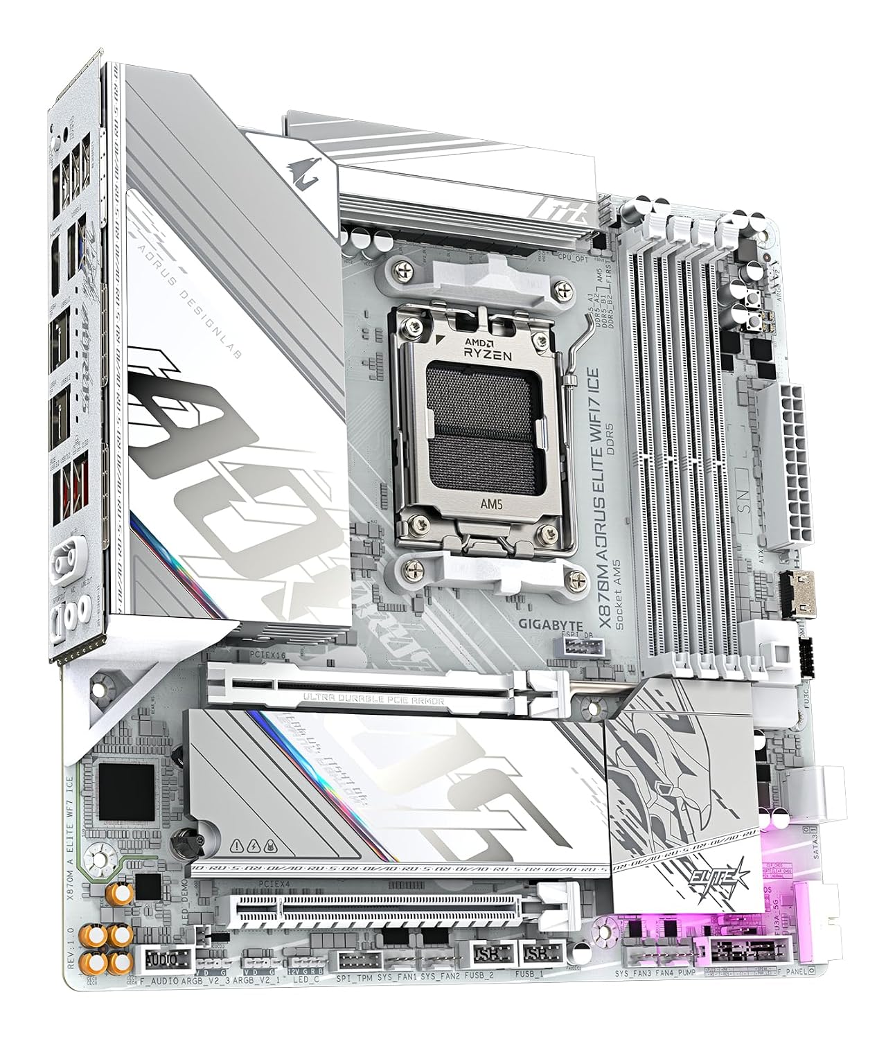 GIGABYTE X870M AORUS Elite WIFI7 ICE AMD Motherboard 4 x DIMMs, 14*+2+2 Twin Digital VRM Design, 2.5 GbE LAN, 2 x USB4 Type-C®, Wi-Fi 7