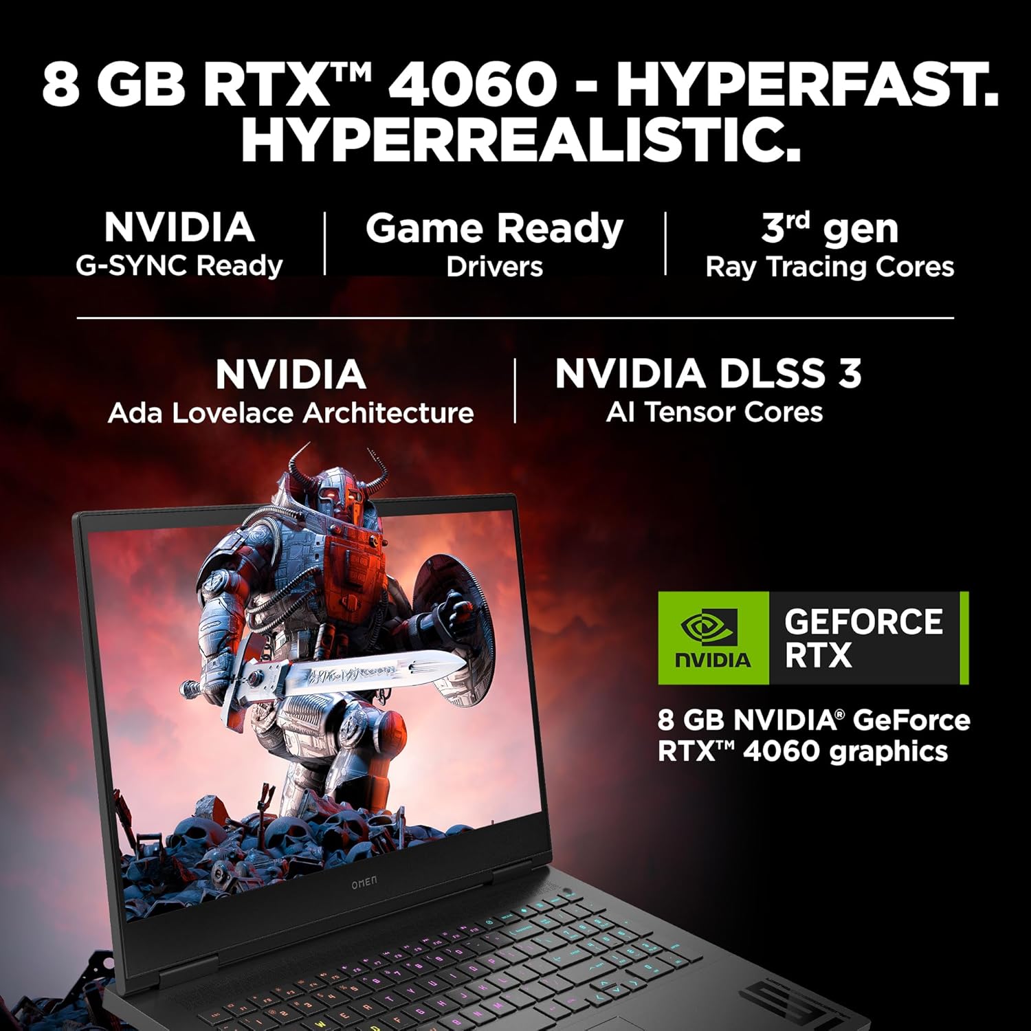 HP OMEN Gaming, 14th Gen Intel Core i7-14650HX, 8GB RTX 4060 (16GB DDR5, 1TB SSD) FHD, 144Hz, IPS, 16.1-inch (40.9 cm) Win11, Office21, Black, 2.39 kg, wf1150TX, RGB KB, Tempest Cooling Gaming Laptop