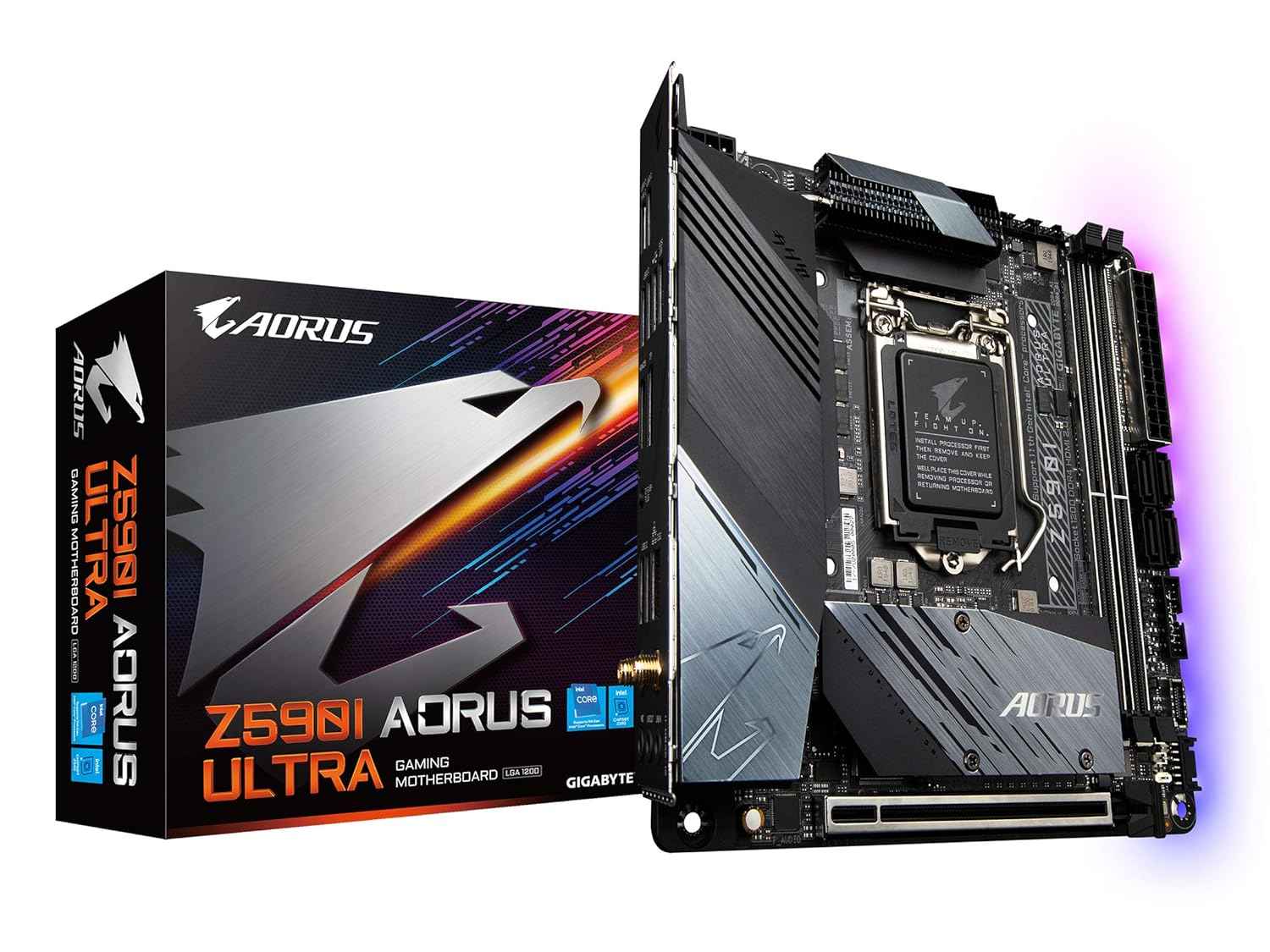 GIGABYTE Z590I AORUS Ultra (LGA 1200/Intel Z590/Mini-ITX/Dual M.2/PCIe 4.0/USB 3.2 Gen2X2 Type-C/Intel WiFi 6/Intel i225V 2.5GbE/ Gaming Motherboard)