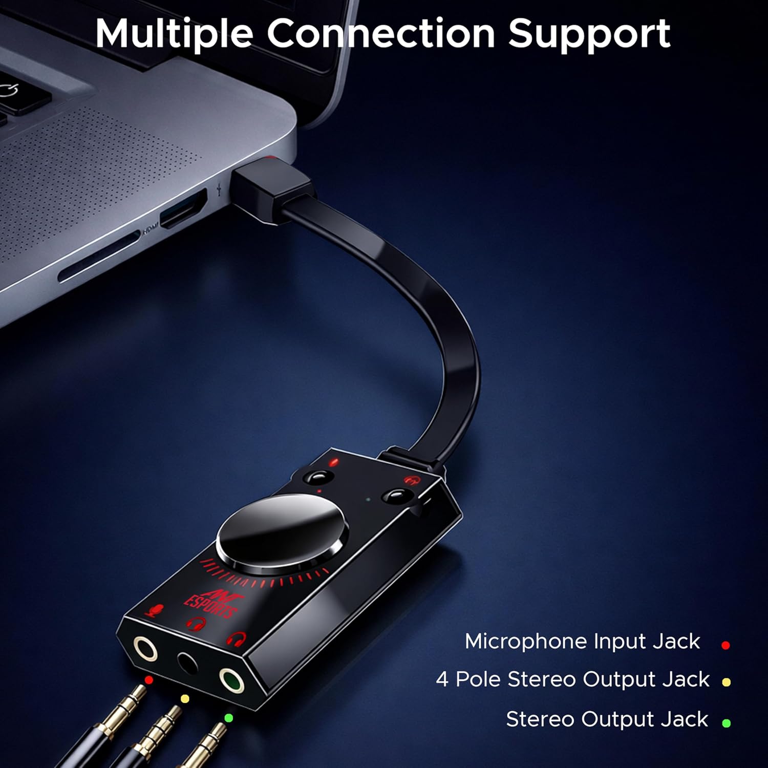 Ant Esports 7.1 USB Gaming Sound Card, 7.1 Channel External Audio Adapter Stereo Sound Card Converter 3.5mm AUX Microphone Jack for Gaming Headset Earphone PS4 Laptop Desktop Windows Mac OS Linux, Plug Play
