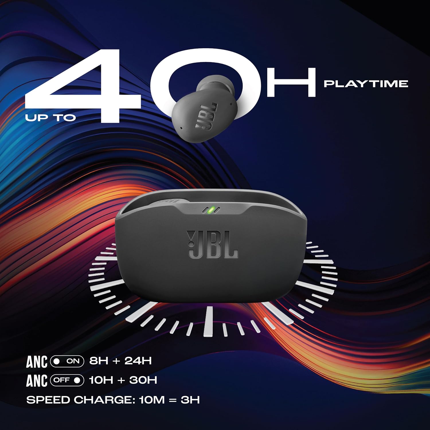 JBL Wave Buds 2 Ear Buds Wireless BluetoothV5.3, Active Noise Cancellation Earbuds,Multi Connect, App for Customized Extra Bass Eq, Relax Mode,Speed Charge, 40H Playback, Fast Pair, 4 Mics,IP54(Black)