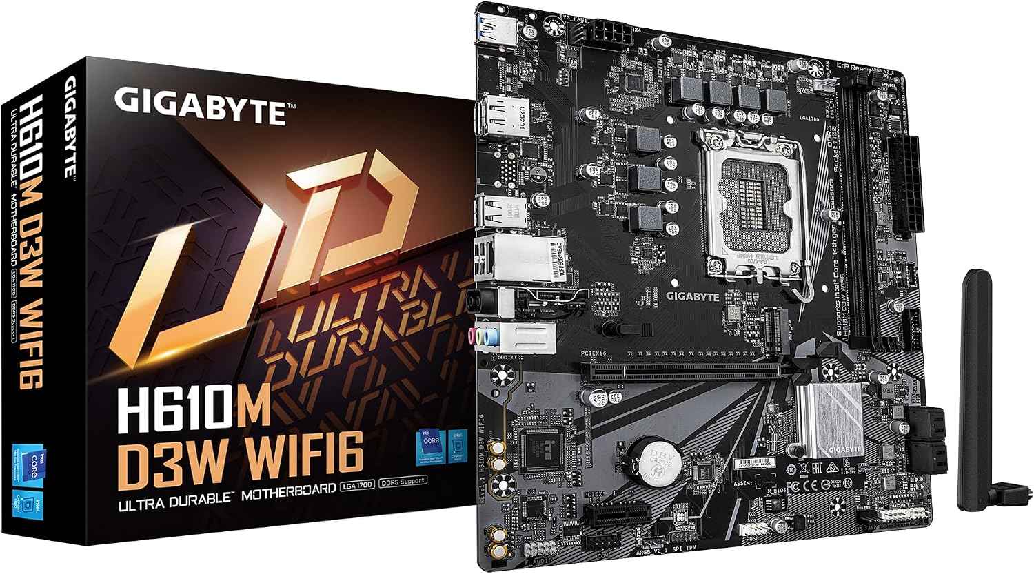 GIGABYTE H610M D3W WIFI6 Motherboard - Supports 14th Gen Intel Core Processors, 5+1+1 Phase VRM, up to 5600MHz DDR4, 1xPCIe 3.0 M.2, Wi-Fi 6, 1GbE LAN, USB 3.2 Gen 1