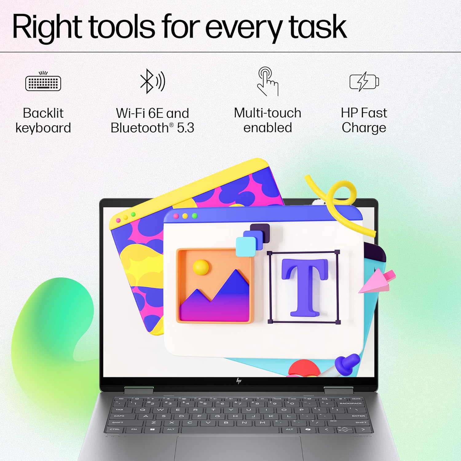 HP Envy x360, Intel Core Ultra 7-155U AI Laptop (16GB RAM, 512GB SSD) Touchscreen 2-in-1, IPS, WUXGA, 14"/35.6cm, Win 11, MS Office 2021, Silver, 1.39Kg, Integrated Graphics, 5MP IR Camera, fc0106TU