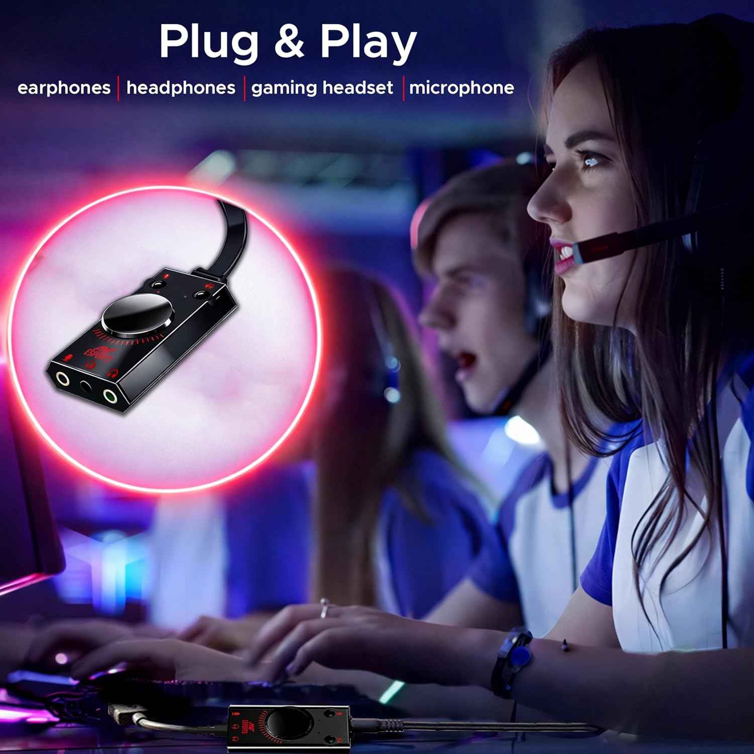 Ant Esports 7.1 USB Gaming Sound Card, 7.1 Channel External Audio Adapter Stereo Sound Card Converter 3.5mm AUX Microphone Jack for Gaming Headset Earphone PS4 Laptop Desktop Windows Mac OS Linux, Plug Play