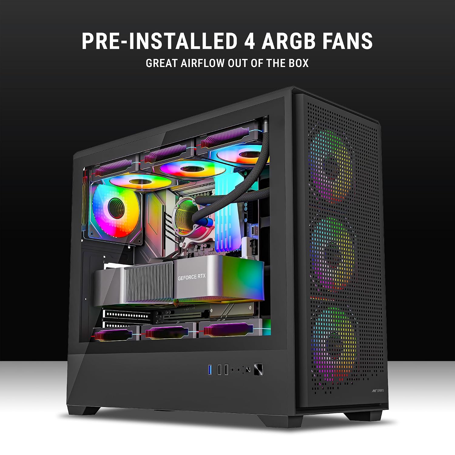Ant Esports EVO 360 Lite Mid-Tower Computer Case/Gaming Cabinet - Black | Support E-ATX, ATX, Micro-ATX, Mini-ITX | Pre-Installed 4 ARGB Fans