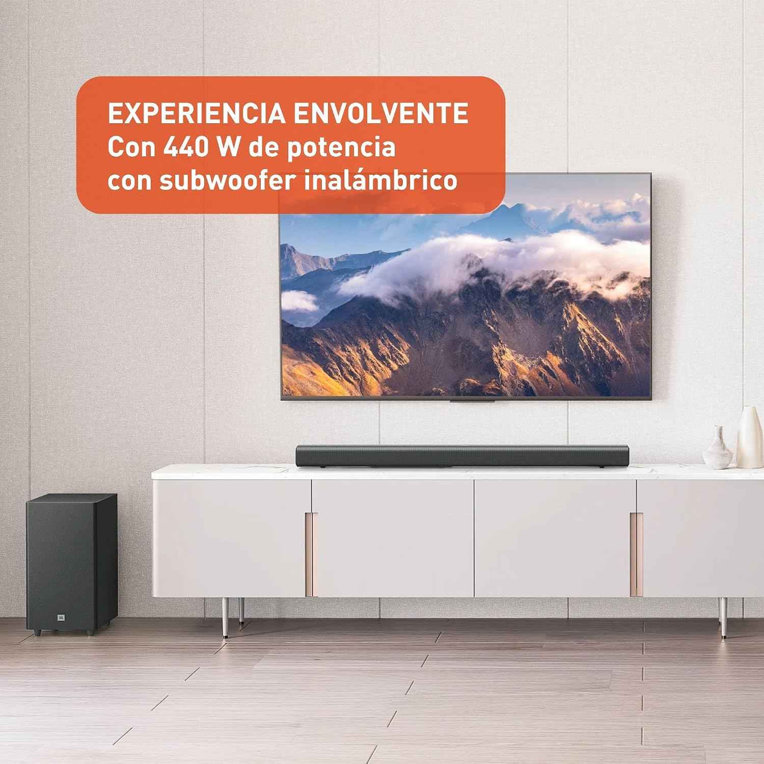 JBL Cinema SB580 Sound Bar and Subwoofer 3.1 Bluetooth, 440W Power, Dolby Atmos, with HDMI, HDMI eARC - Black