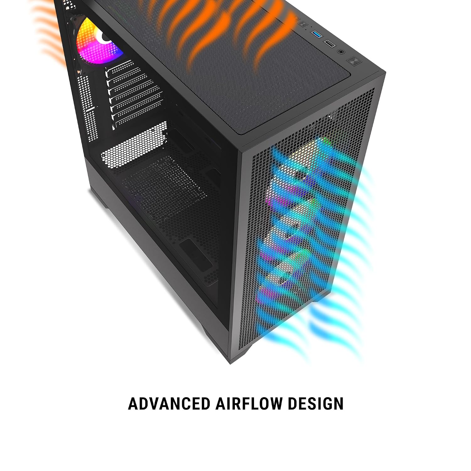 Ant Esports EVO 360 Mid-Tower Computer Case/Gaming Cabinet - Black | Pre-Installed 4 ARGB Fans