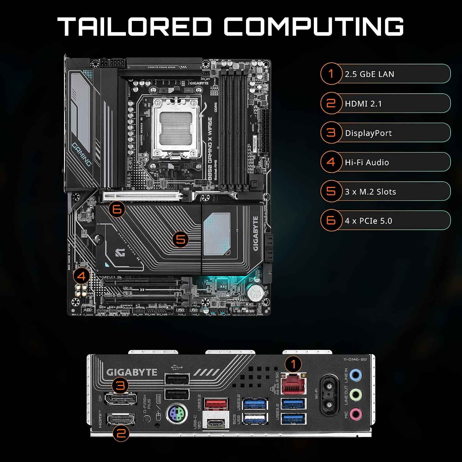 GIGABYTE B850 Gaming X WIFI6E AMD AM5 LGA 1718 Motherboard, ATX, DDR5, 3X M.2, PCIe 5.0, USB-C, WIFI6E, 2.5GbE LAN, EZ-Latch, 5-Year Warranty