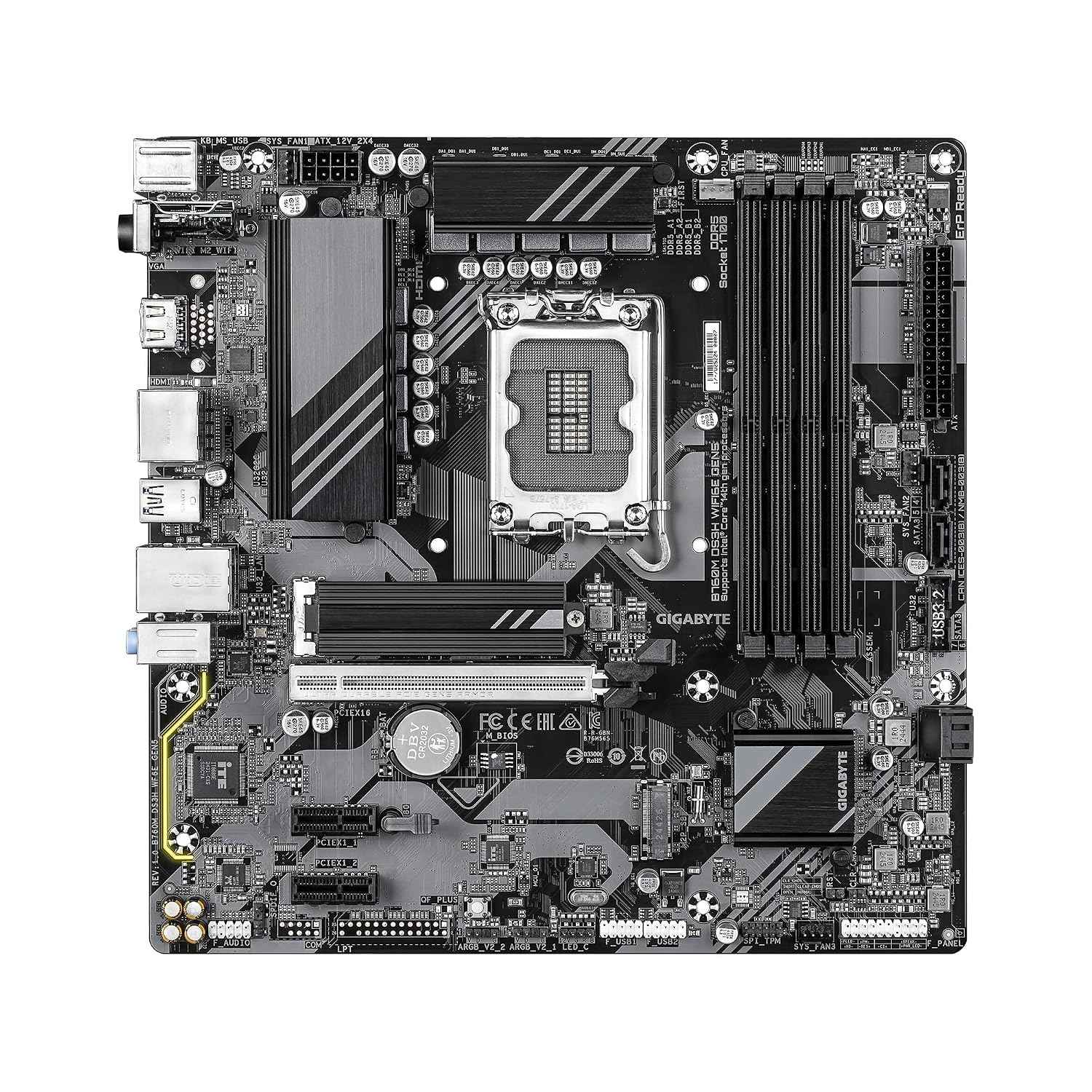 GIGABYTE B760M DS3H WIFI6E GEN5 LGA 1700 Intel B760 M-ATX Motherboard with DDR5, M.2, PCIe 5.0, USB 3.2 Gen 2 Type-C, WIFI6E 2.5GbE LAN, WiFi EZ-Plug, PCIe EZ-Latch