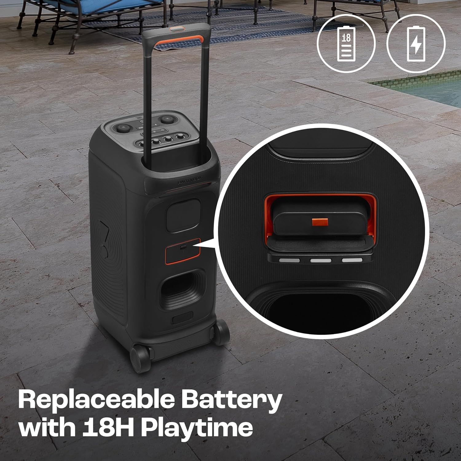 JBL Partybox 320, Portable Bluetooth 240W Party Speaker, AI Sound Boost, Futuristic Light Show, Multispeaker Connection by Auracast, Telescopic Handle & Wheels, Dual Guitar & Mic Inputs (Black)