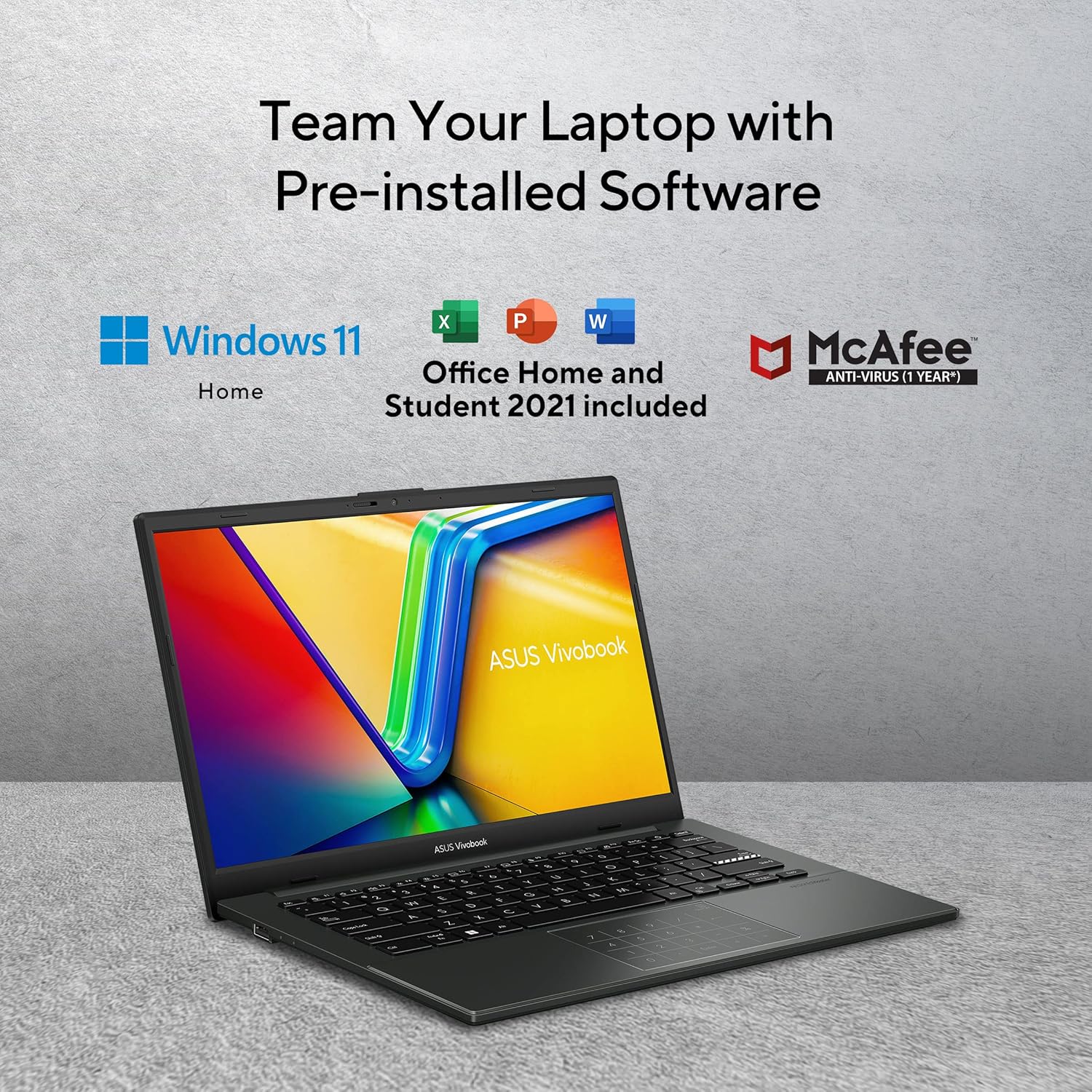 ASUS E1404FA, 14" FHD (1920 x 1080) 16:9, AMD Ryzen 5 7520U Mobile Processor, Thin & Light Laptop (16GB RAM/512GB SSD//Windows 11/Office Home/42WHr Battery/Mixed Black/1.38Kg), E1404FA-NK542WS